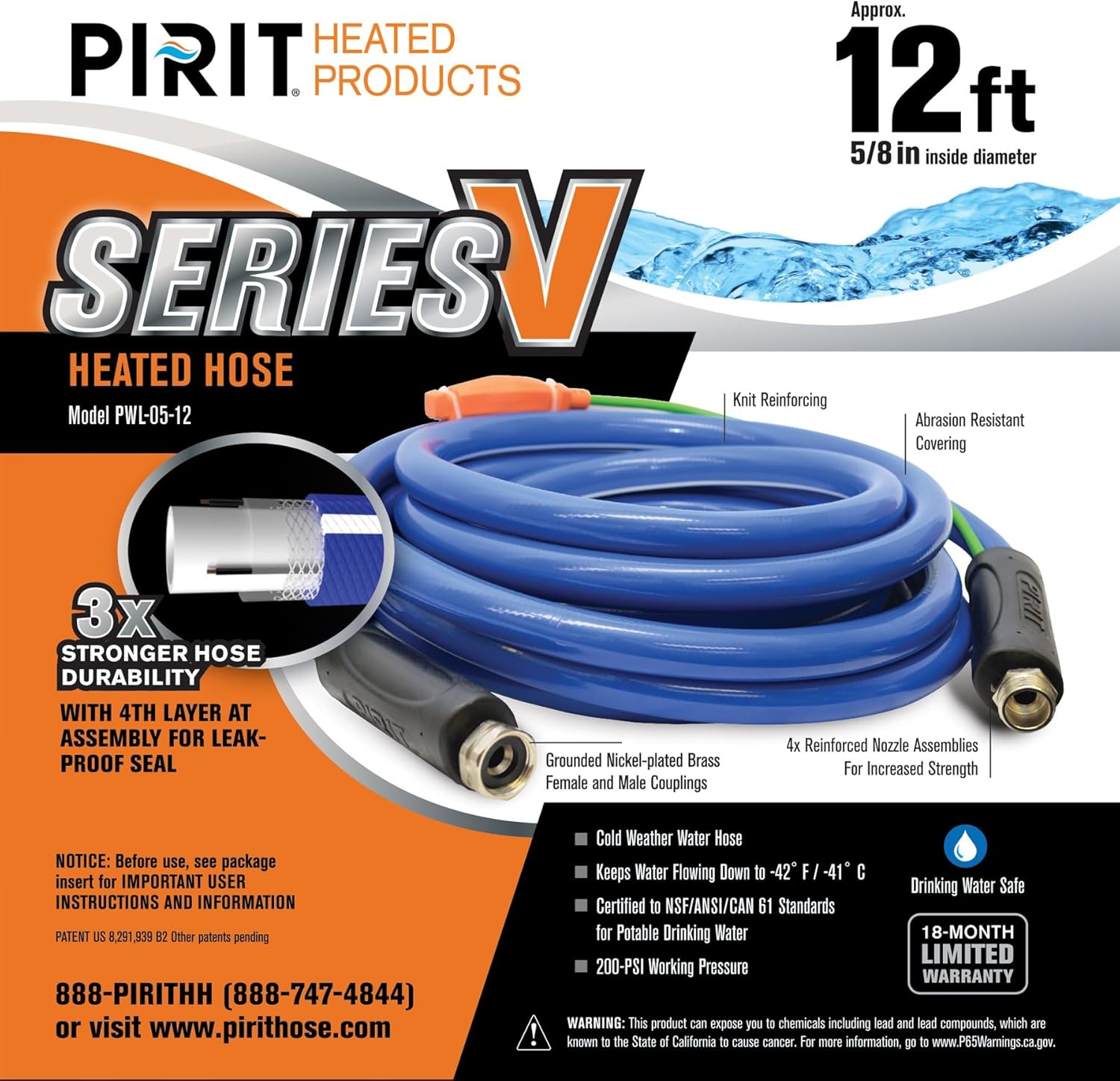 Pirit PWL-05-12 Series V Manguera calefactada de 12 pies, azul