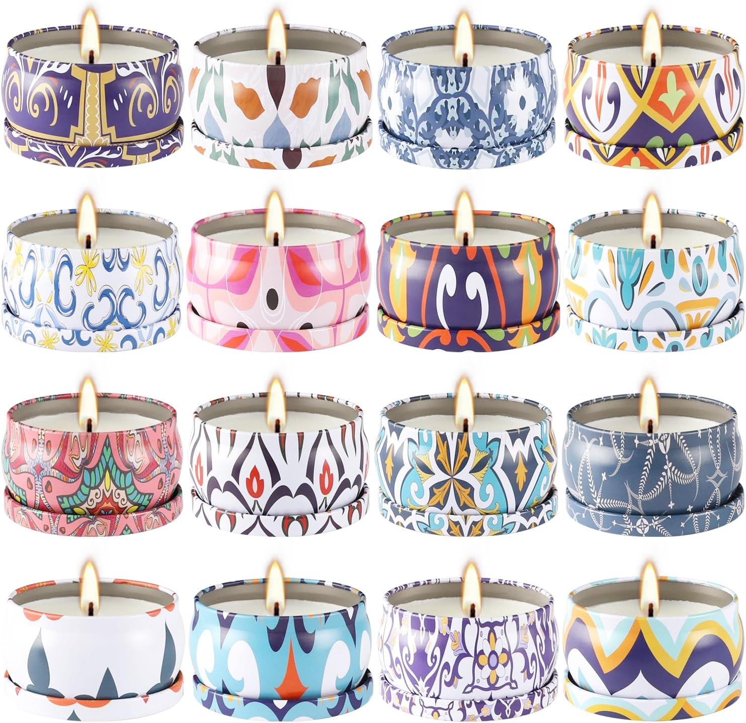Paquete de 16 velas perfumadas de regalo para mujer, velas de aromaterapia, vela de lata de cera de soja de 2.5 onzas, regalo ideal para decoración