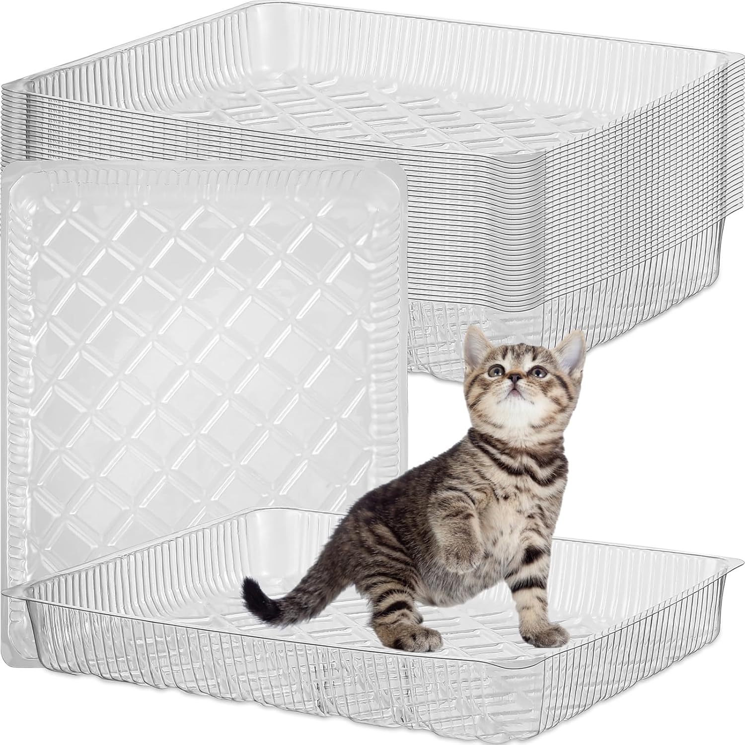 Tioncy 30 cajas de arena desechables para gatitos, bandejas de arena desechables poco profundas para gatos, entrada baja, inodoro, caja de arena