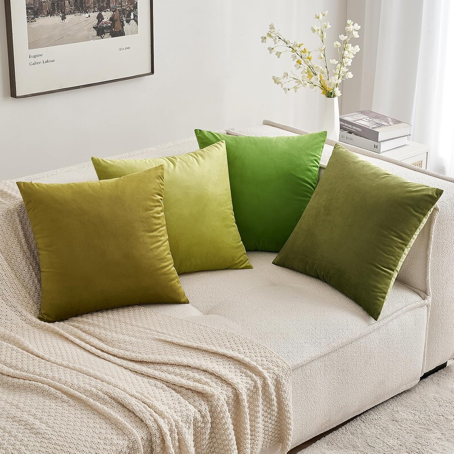 MIULEE Paquete de 2 fundas de almohada de terciopelo salvia de 20 x 20 pulgadas, juego de fundas de cojín cuadradas decorativas suaves para sofá de