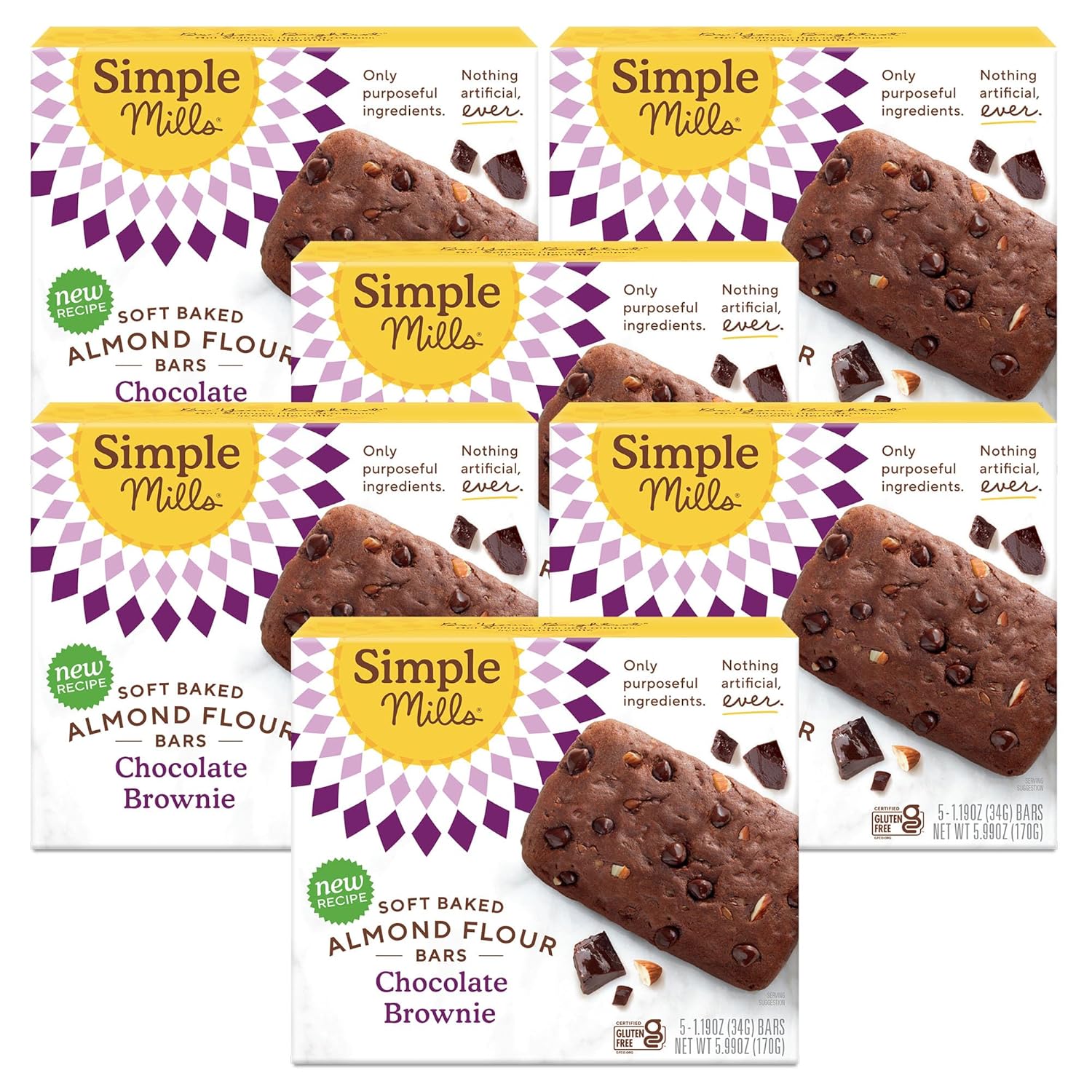 Simple Mills Barritas de harina de almendras, chocolate y brownie-sin gluten, hechas con aceite de coco orgánico, barras de desayuno, aperitivos