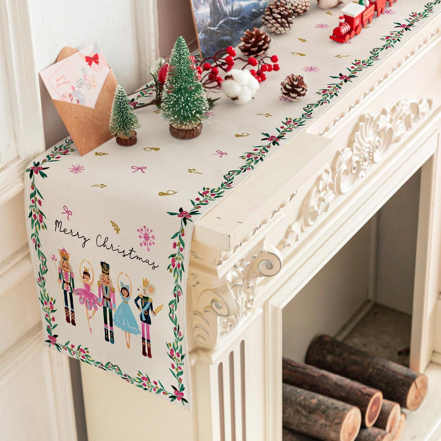 AnyDesign – Camino de mesa de Feliz Navidad, cascanueces, cubierta de mesa de dibujos animados rectangular de Navidad, camino de mesa decorativo