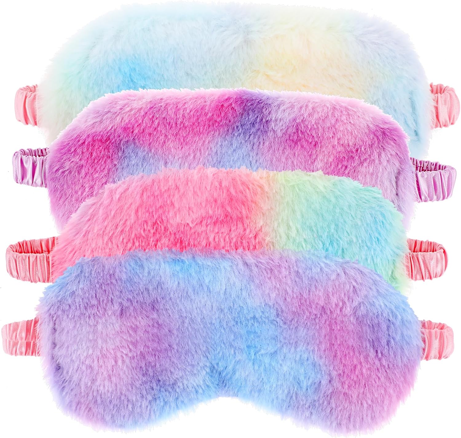 4 piezas de felpa para dormir, máscaras peludas para dormir, suaves y cómodas, con los ojos vendados, color arcoíris, piel sintética, sombra de ojos
