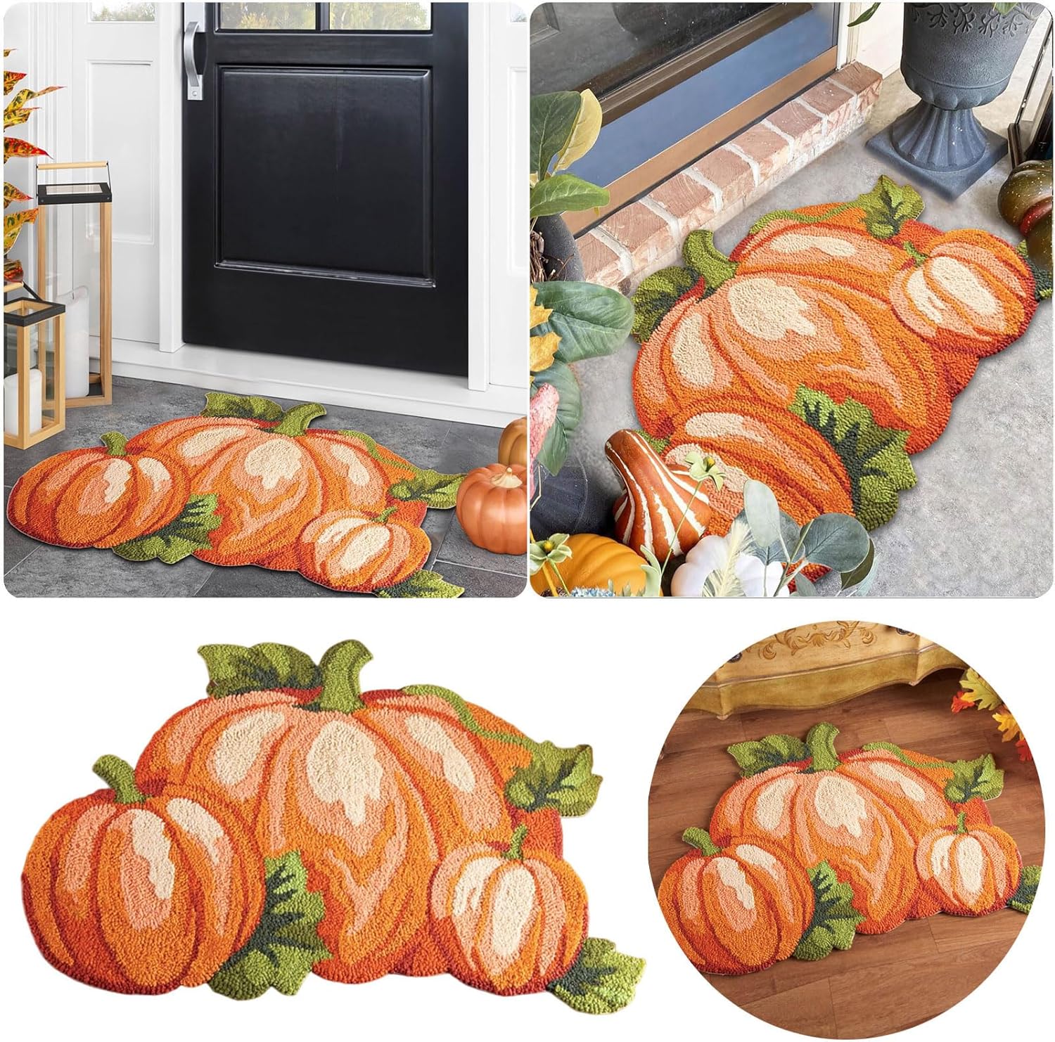Tapete de calabaza de Acción de Gracias, 31 x 22 pulgadas, antideslizante, lavable, tapete de bienvenida para puerta de otoño, para interiores y
