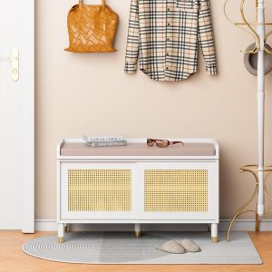 Scurrty Banco de almacenamiento de zapatos con cojín, banco de zapatos de ratán con almacenamiento, banco de entrada con almacenamiento de zapatos, Scurrty Banco de almacenamiento de zapatos con cojín, banco de zapatos de ratán con almacenamiento, banco de entrada con almacenamiento de zapatos,