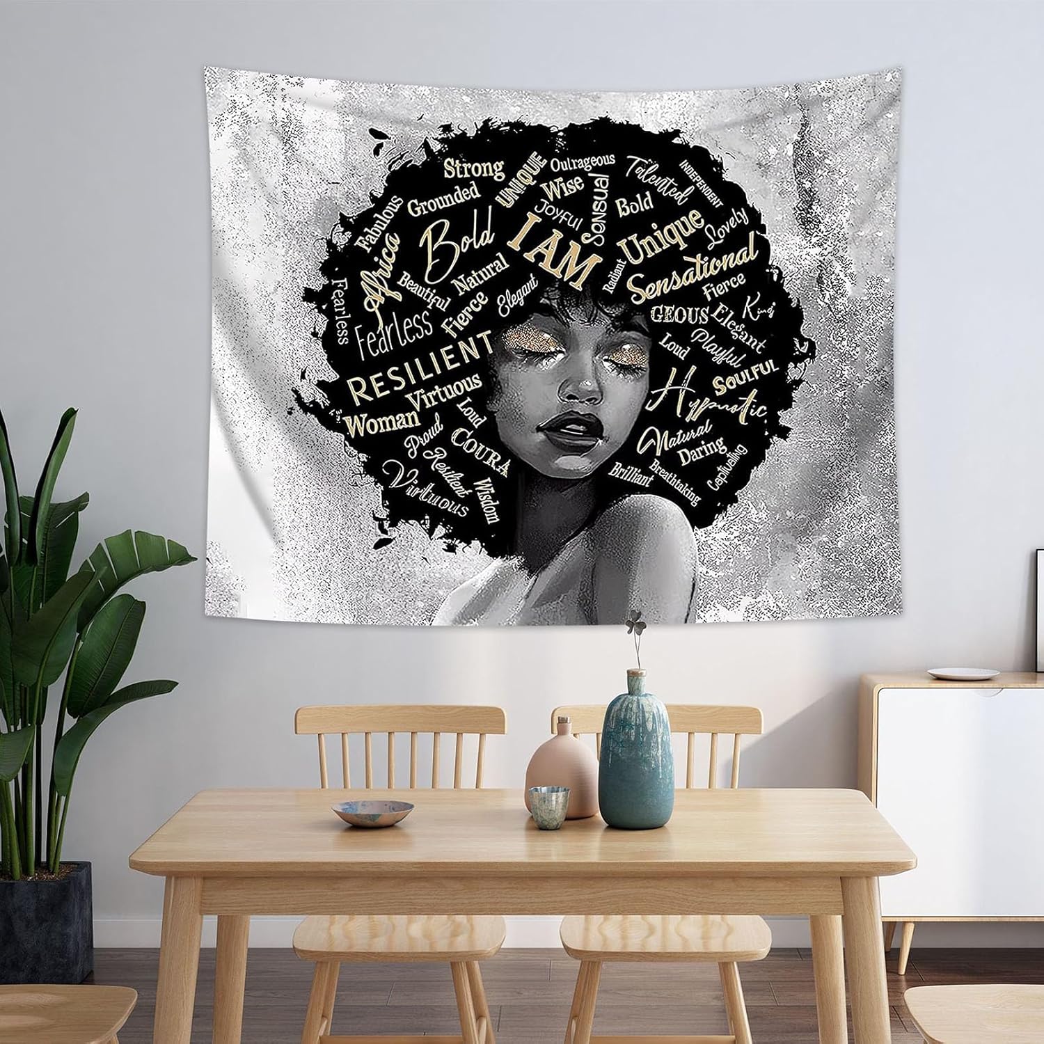 Yieldeer Tapiz afroamericano para pared, tapiz de mujer negra, tapiz para colgar en la pared, decoración africana, citas inspiradoras, tapices