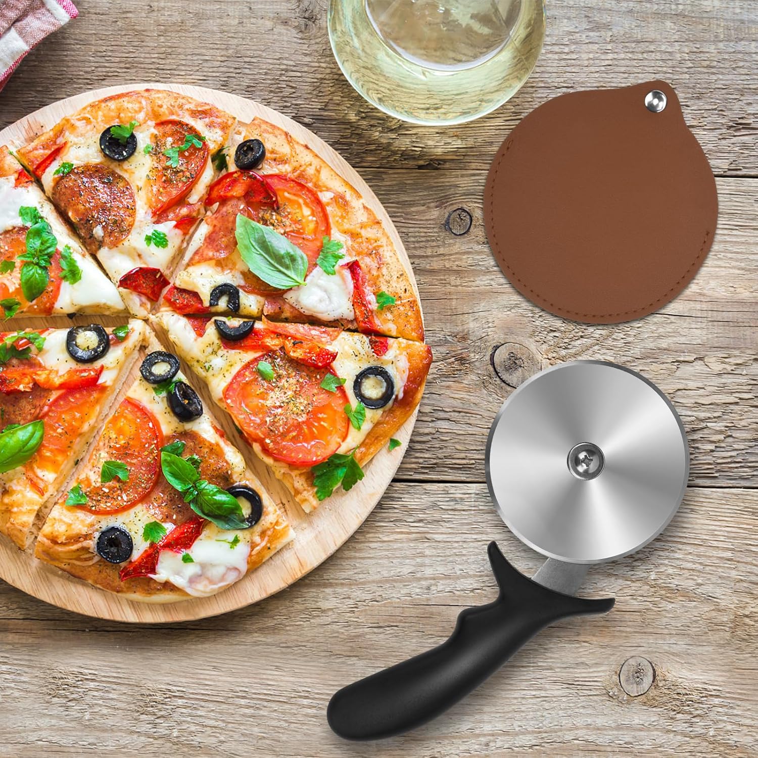 La funda para volante de pizza es adecuada para la protección de cuchillos de pizza, pequeña, flexible y fácil de instalar, la funda protectora para