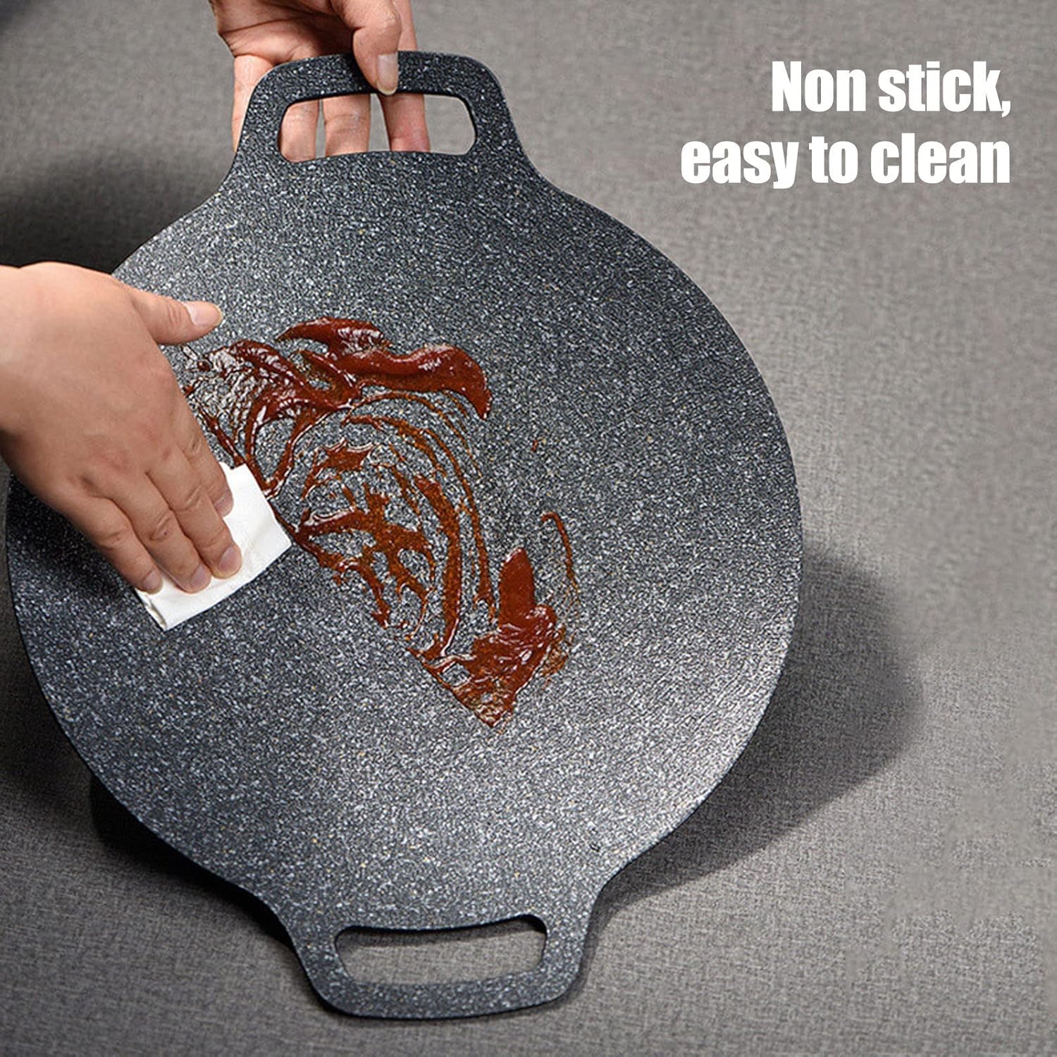 Sartén coreana para barbacoa, parrilla redonda con revestimiento antiadherente de 6 capas, sartén coreana de aluminio con asas dobles para asar