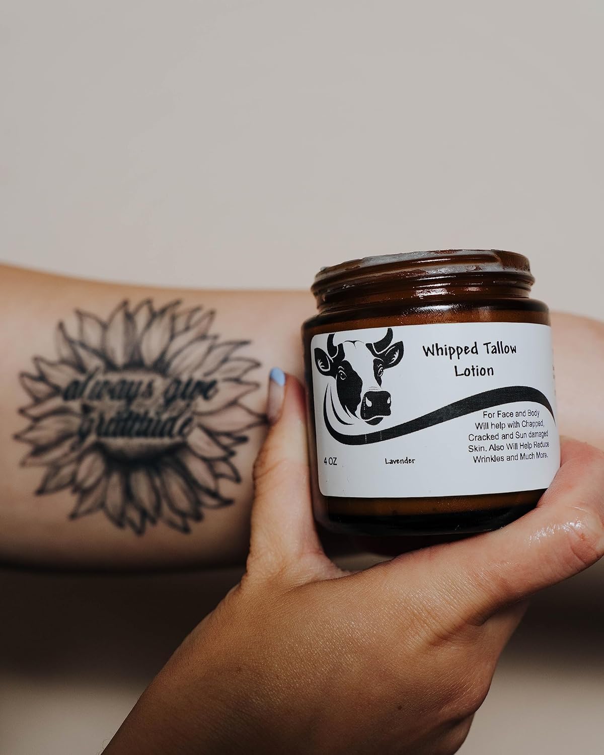 (4oz) Handmade Whipped Tallow Lotion, Grass Fed Grass Finished Organic Tallow Balm- Natural Body Butter Infused With Mango Butter- for Eczema,