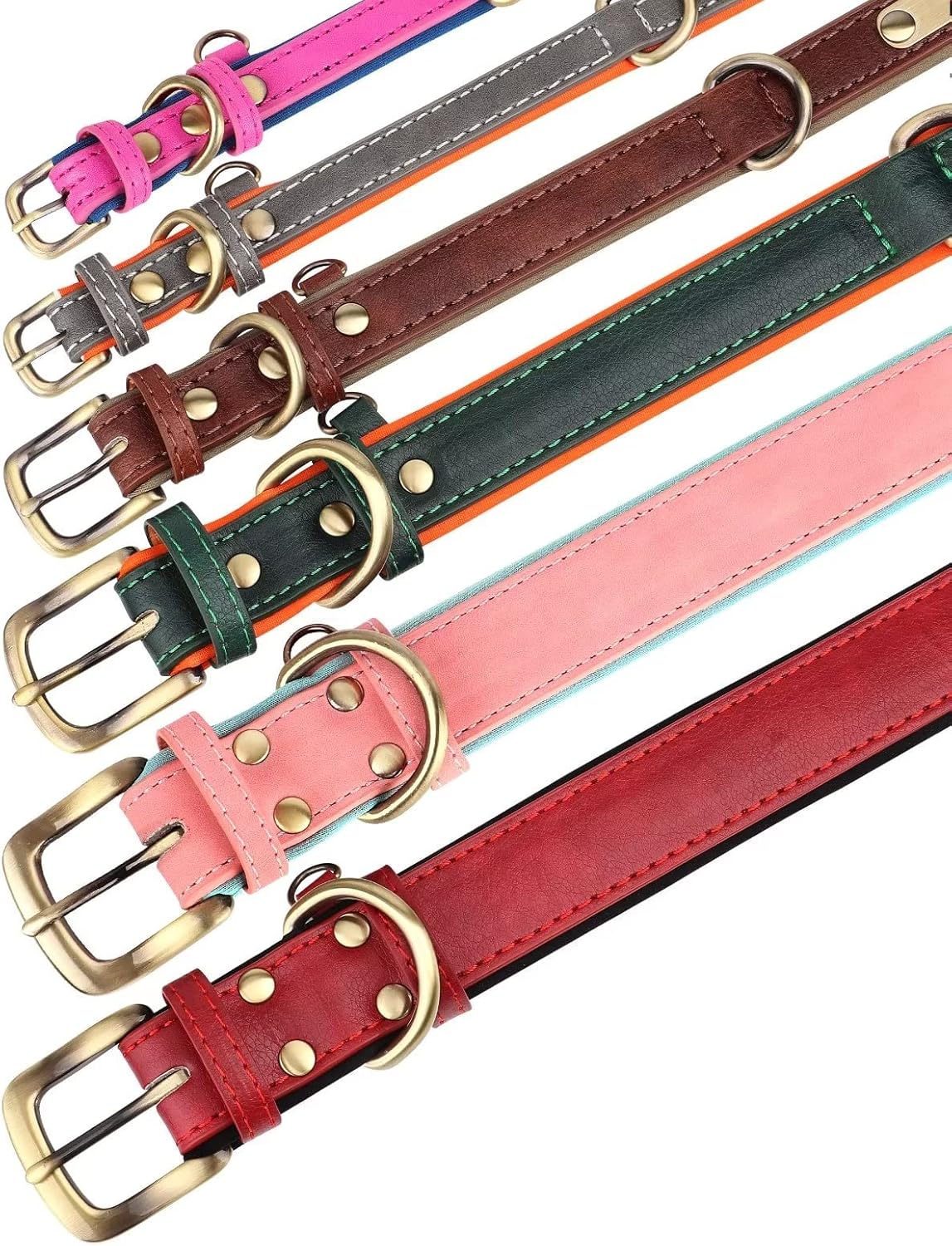 Didog Collar de perro de cuero personalizado para perros pequeños, medianos y grandes, collar de perro de cuero acolchado suave resistente con placa