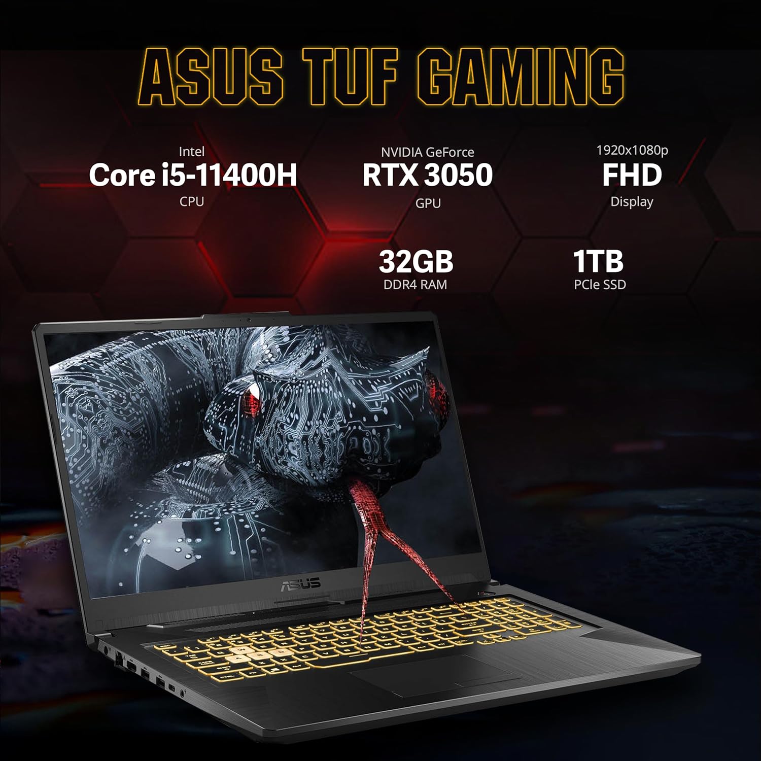 ASUS TUF 17.3″ FHD 144Hz – Laptop para juegos, Intel 11th Core i5-11400H, NVIDIA GeForce RTX 3050 4GB, 32GB RAM, 1TB PCIe SSD, teclado