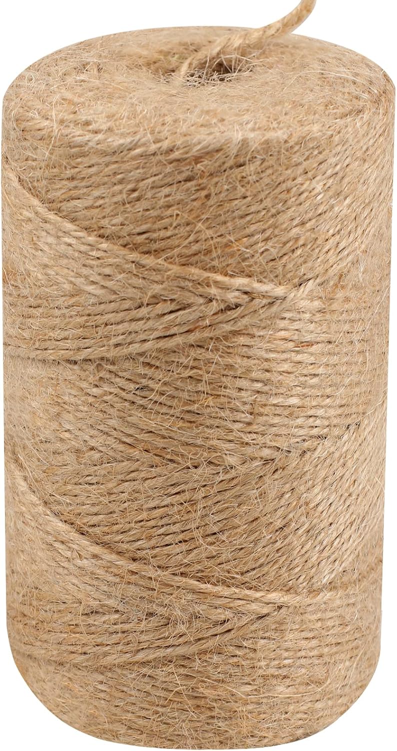 Cordel de yute natural de 492 pies, cuerda de cordel, cinta fina de cáñamo de 3 capas, cordel para plantas de jardinería, envoltura de regalos,