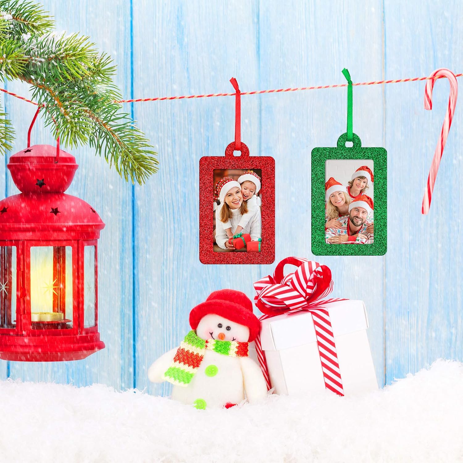 20 Pieces Christmas Photo Frames Ornament Mini Felt Hanging Picture Frame Small Picture Frame Christmas Tree Hanging Ornament for Family Xmas