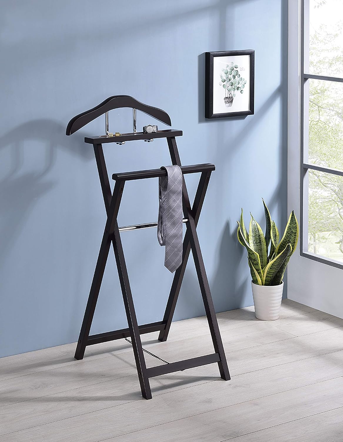 KB Designs – Soporte de valet plegable independiente para traje y corbata, organizador de ropa, nogalcromo