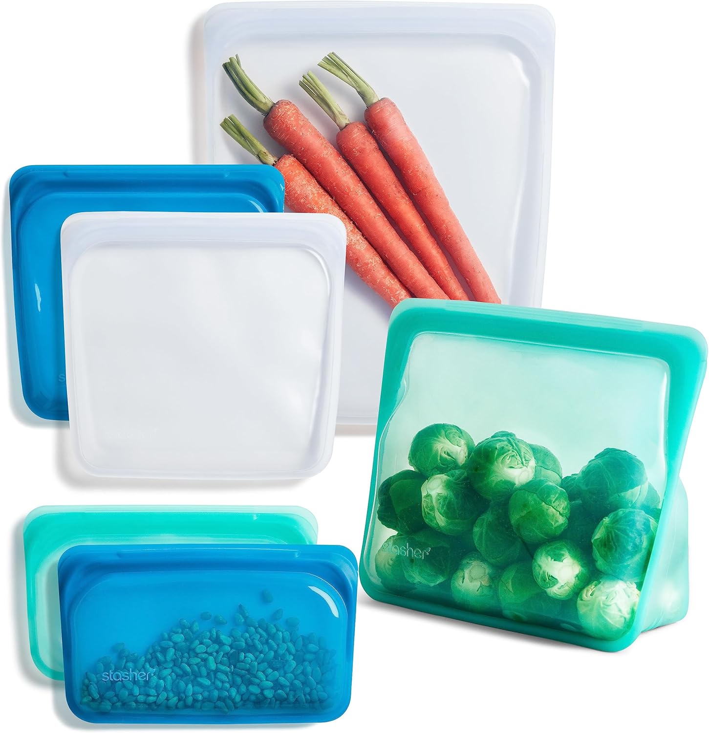 Stasher Bolsa de almacenamiento de silicona reutilizable, contenedor de almacenamiento de alimentos, apto para microondas y lavavajillas, bolsa de