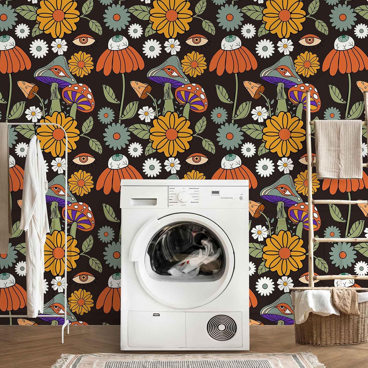 Abyssaly Papel tapiz autoadhesivo de vinilo con diseño de hongos, diseño de hongos del bosque, removible para dormitorio, papel de pared