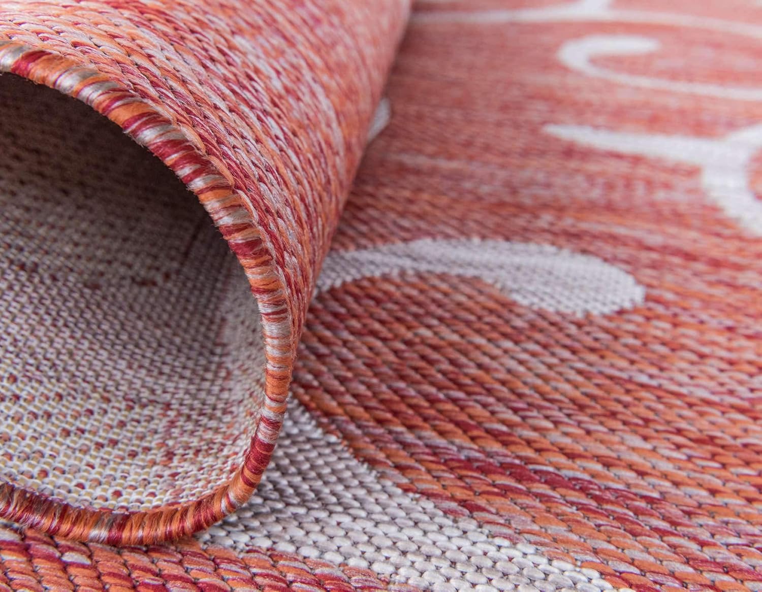 Unique Loom Outdoor Botanical Collection – Alfombra rizada, 6 pies 1 pulgada x 9 pies, rectangular, rojo óxidomarfil