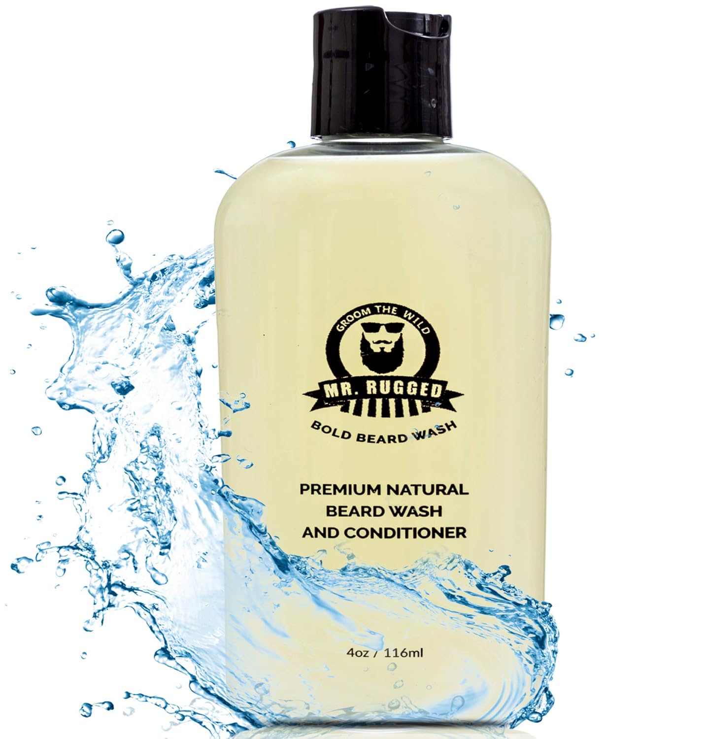 Mr Rugged Jabón y acondicionador de barba para hombres (menta 2 en 1, botella de 4 onzas) champú natural para barba suave – fortalece y mejora el