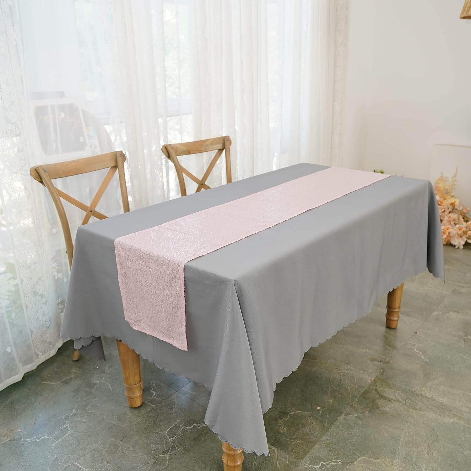 WISPET Camino de mesa de lentejuelas rosas de 12 x 108 pulgadas, paquete de 12 caminos de mesa rectangulares de lentejuelas con purpurina para