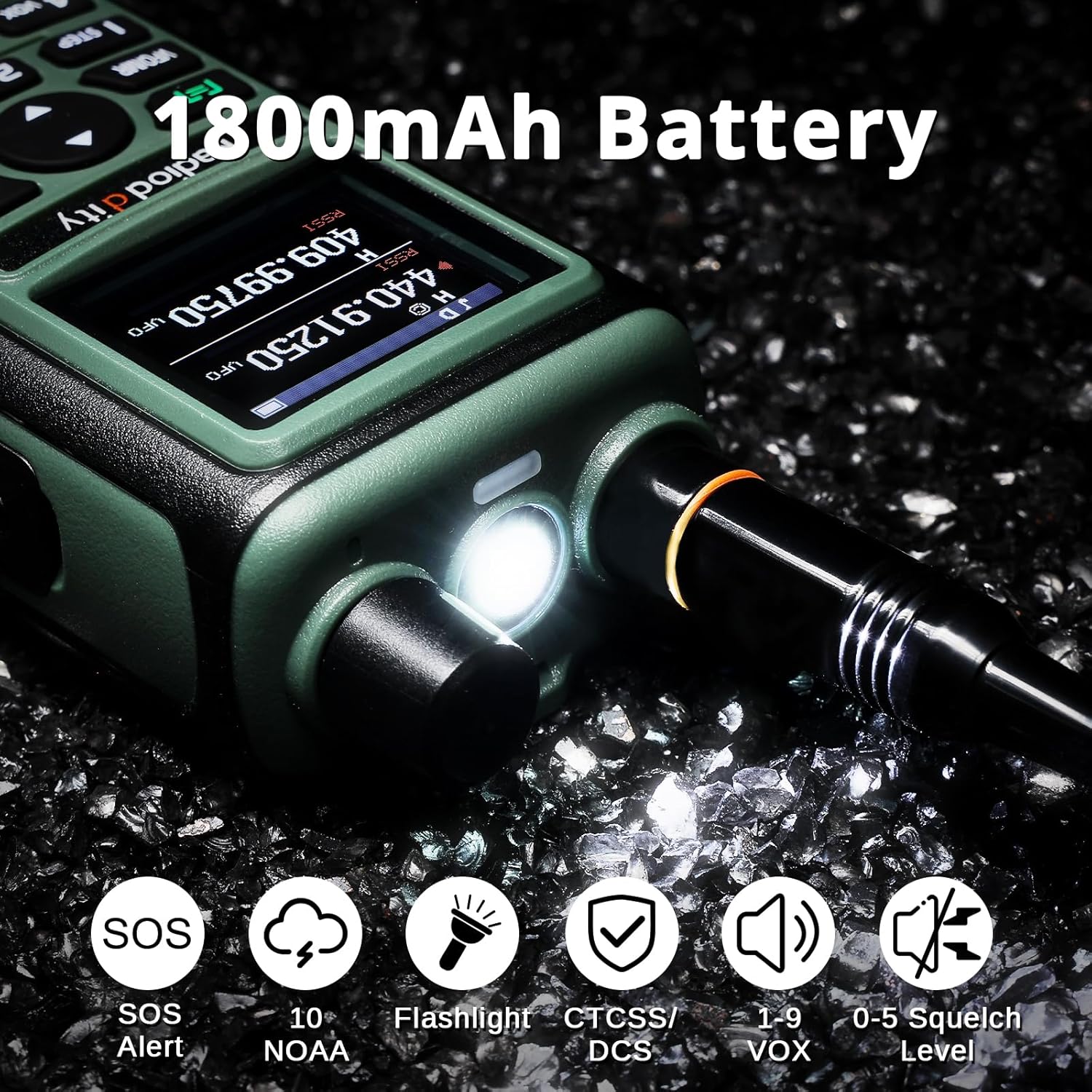 Radioddity GC-5 Radio bidireccional de doble banda, radioaficionado de mano de largo alcance con batería de 1800 mAh, antena de alta ganancia, LCD a
