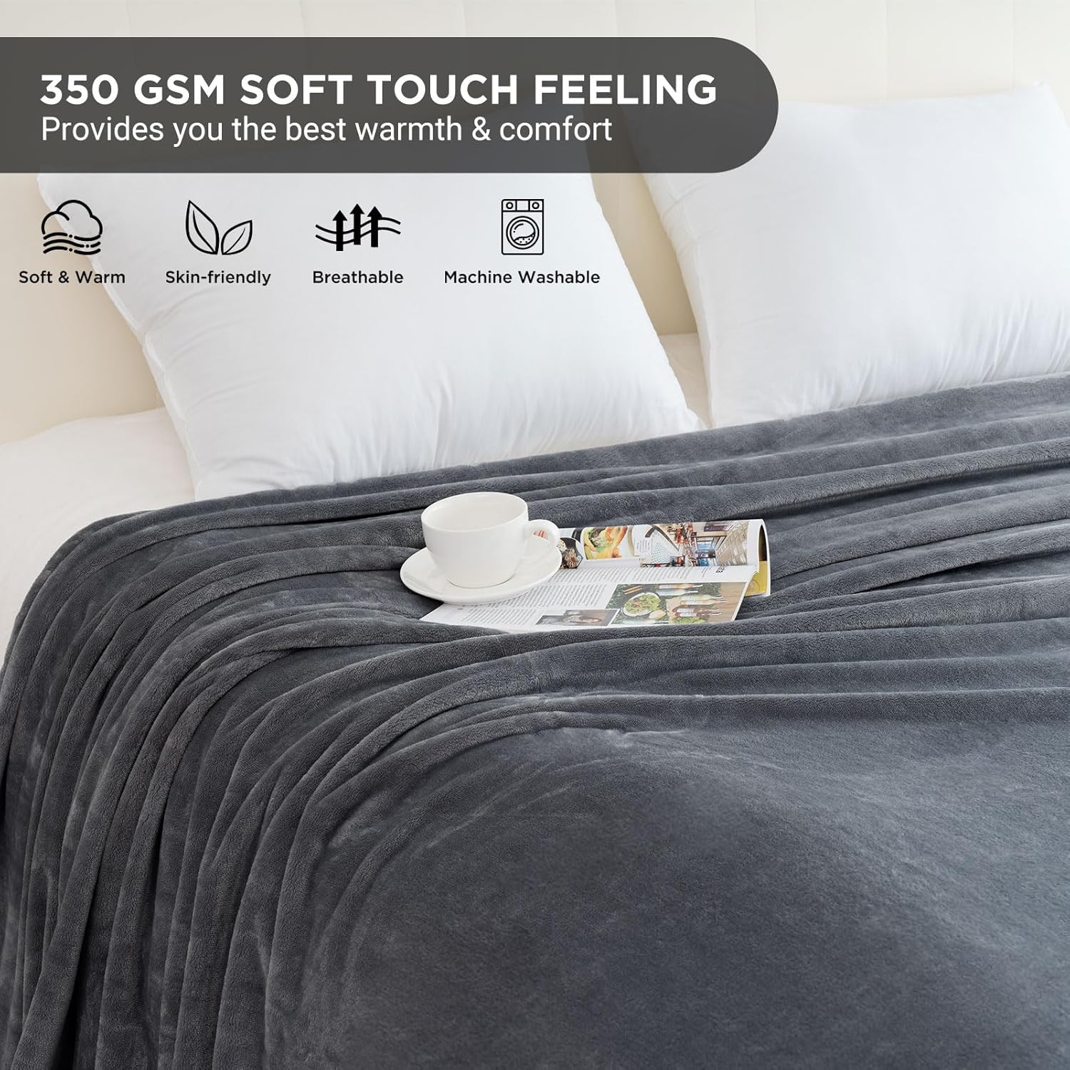 HOMFINE Manta de forro polar extragrande King de 120 x 120 pulgadas, ultra suave, acogedora, cálida, gigante de 10 x 10 pies para cama, sofá,
