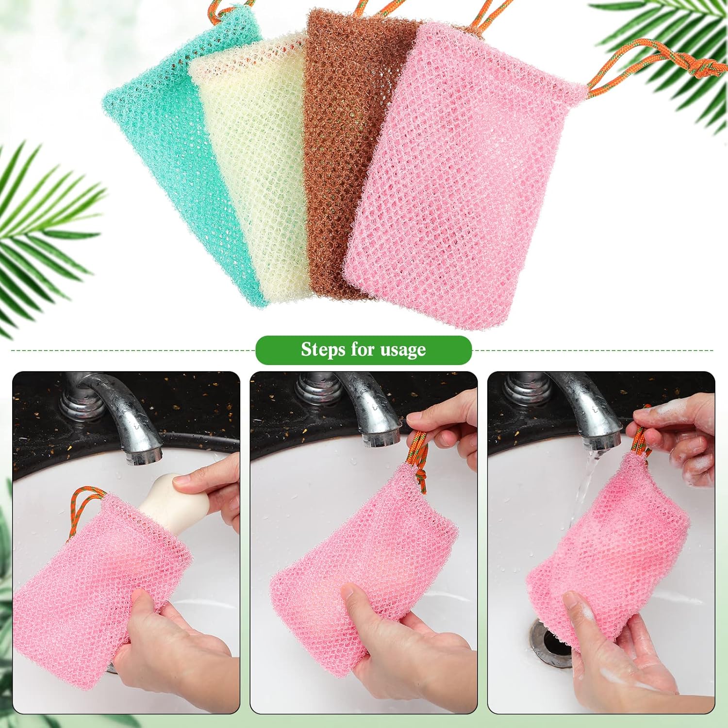Shappy 8 bolsas ahorradoras de jabón, bolsas de jabón exfoliante, bolsas de malla de jabón para ducha, soporte de jabón de ducha, red de espuma de