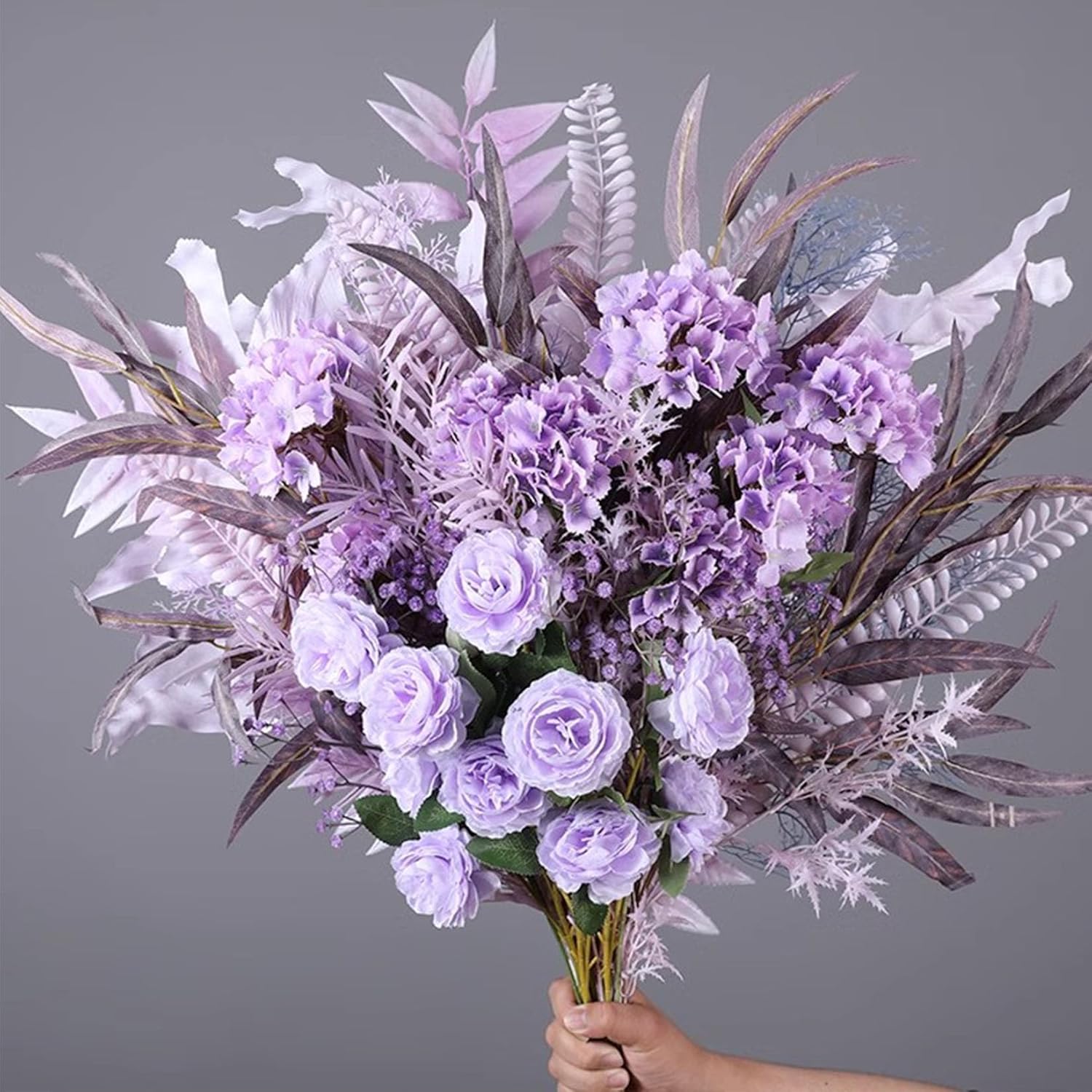 30 piezas de rosas artificiales de seda con cabezas y tallos de rosas artificiales para decoración del hogar y boda (morado claro)
