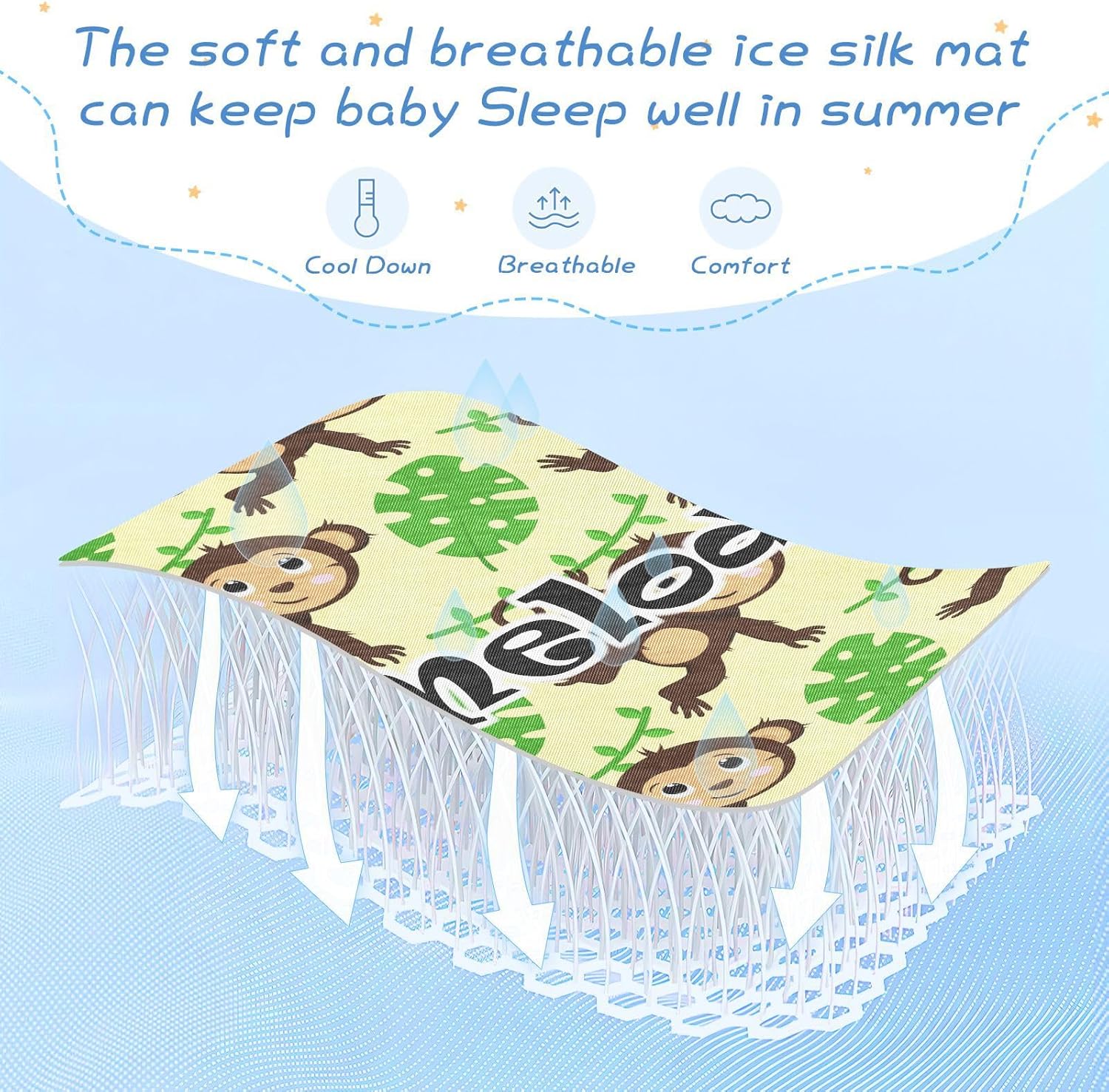 Custom Monkey Leaves Crib Mattress Protector Pad for Boys Girls Baby Ice Silk Mat Bed Toddler Mattress Sheets Cooling Mattress Topper for Newborn