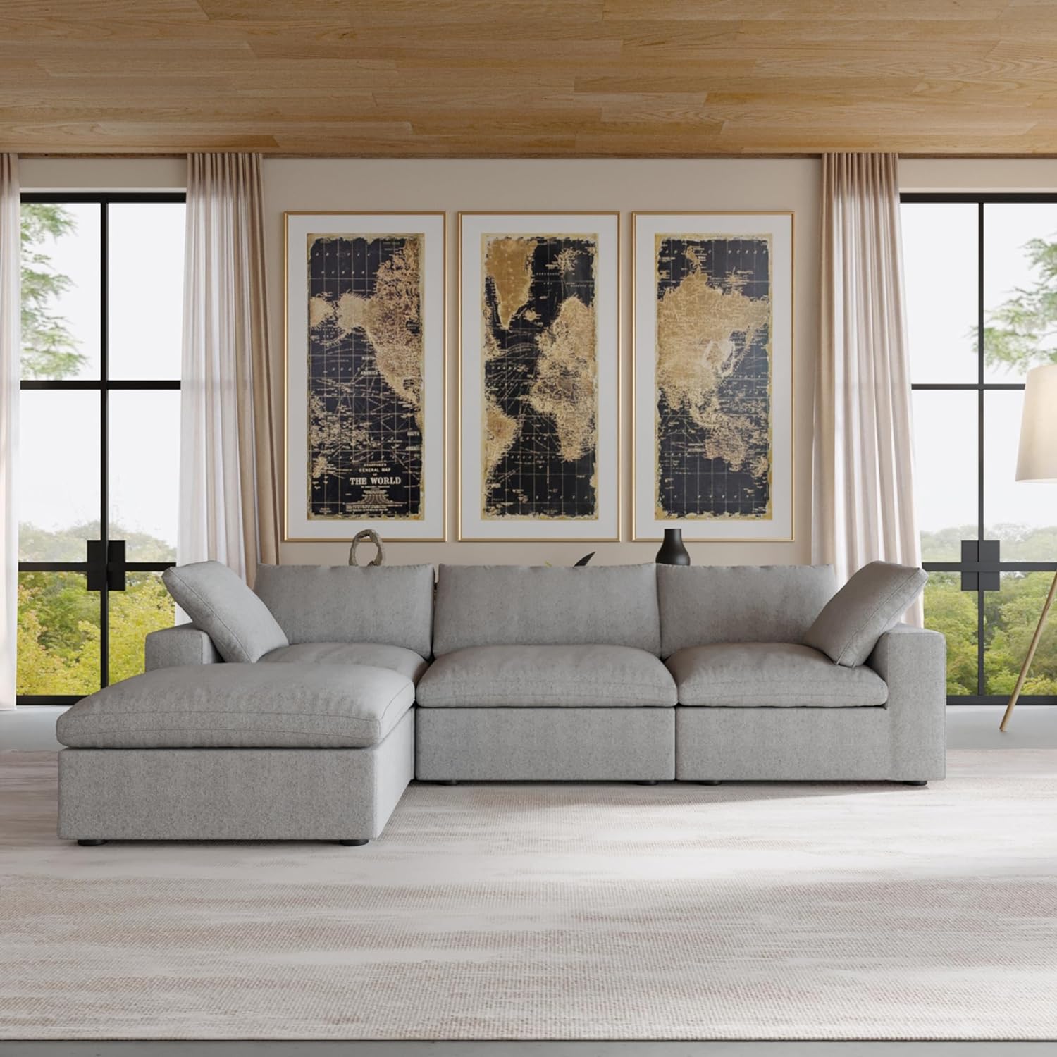 JACH Sofás de nube en forma de L para sala de estar, sofá convertible modular moderno, sofá suave y cómodo, cojín grueso, fundas de sofá extraíbles,