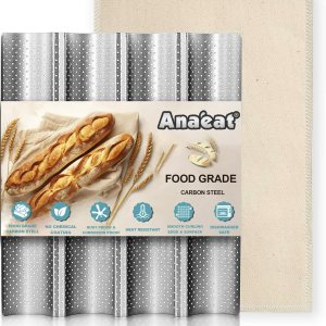 Anaeat Sartén antiadherente para pan de baguette francesa con tela gruesa profesional a prueba de masa, bandeja larga para hornear pan de masa madre Anaeat Sartén antiadherente para pan de baguette francesa con tela gruesa profesional a prueba de masa, bandeja larga para hornear pan de masa madre