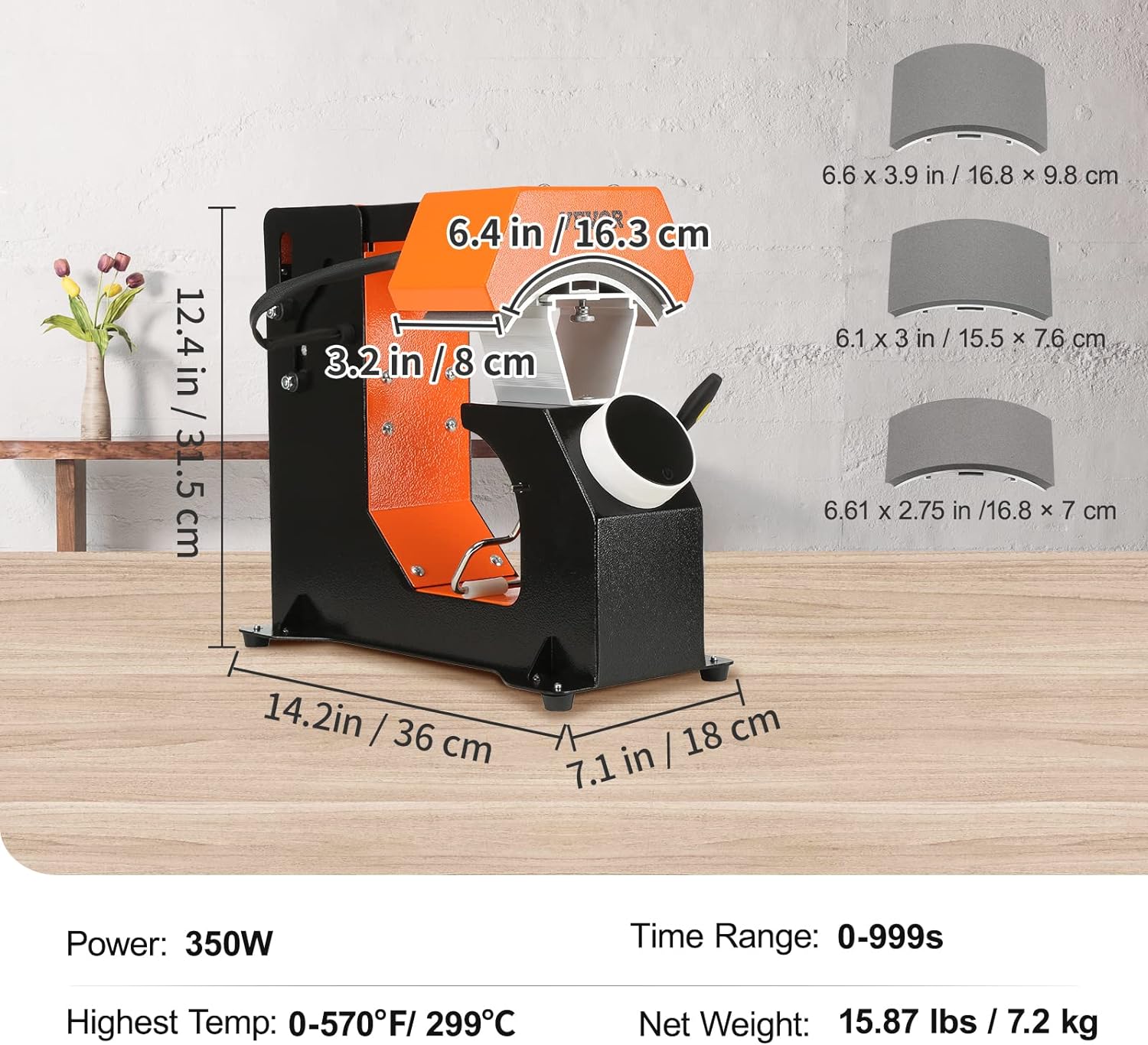 VEVOR Máquina de prensa de calor para sombreros, prensa de calor automática 3 en 1 con 3 placas intercambiables (6.6 x 3.9, 6.6 x 3 y 6.1 x 2.75),