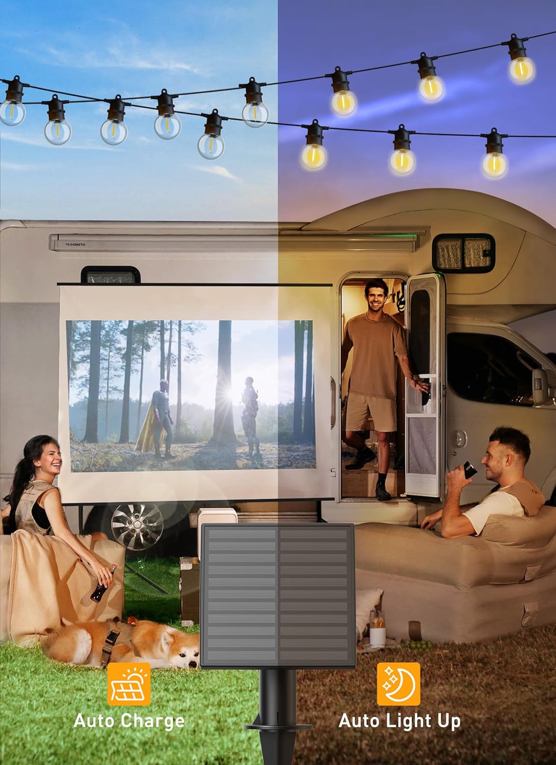 Brightown Tira de luces solares para exteriores de 34 pies  LED G40 Pro Globe Patio ahorro de energía con 11 bombillas inastillables, 3 modos de