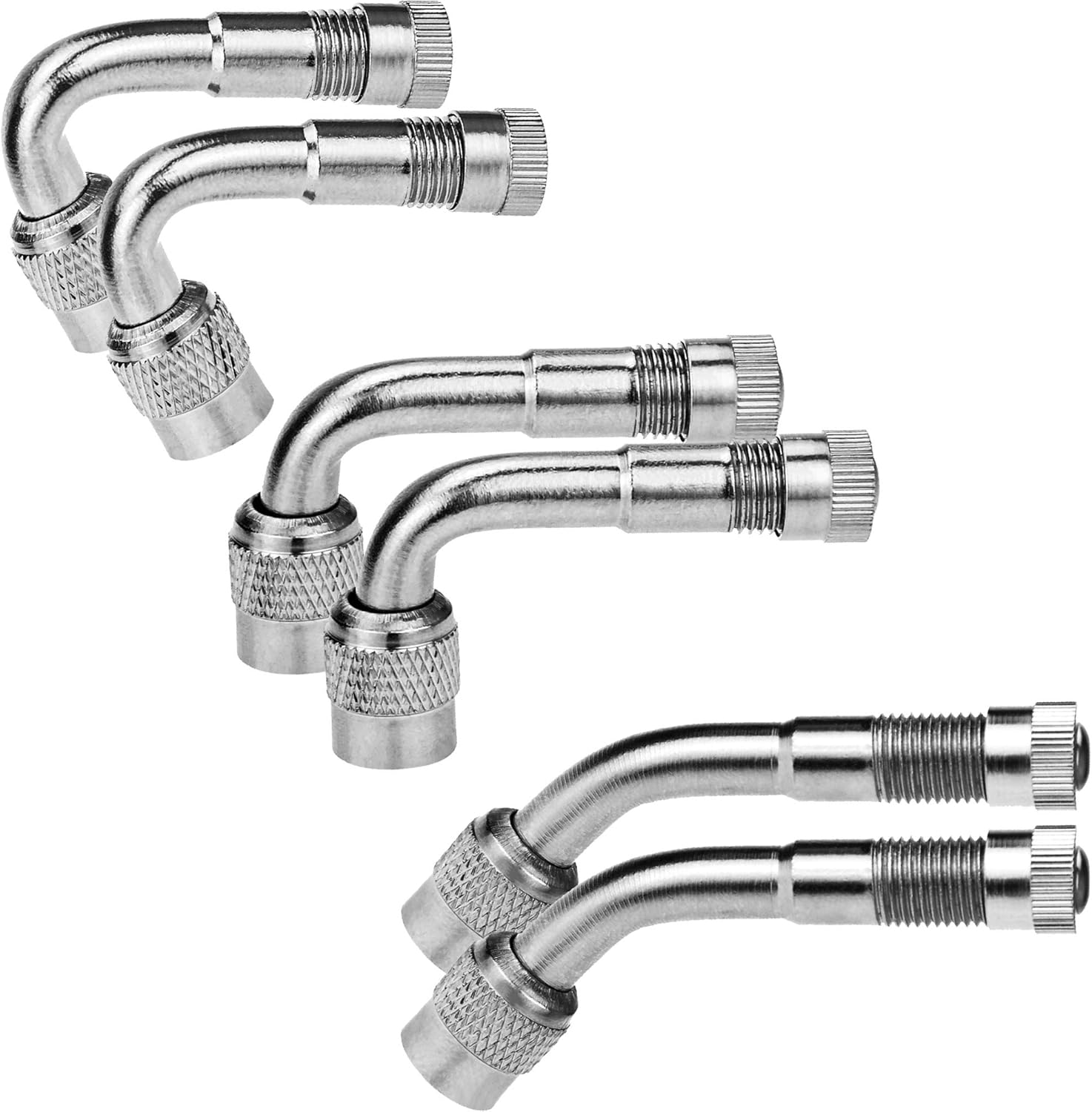 Paquete de 6 extensores de vástago de válvula, extensión de válvula de neumático de 45 grados, 90 grados, 135 grados, compatible con ruedas duales,
