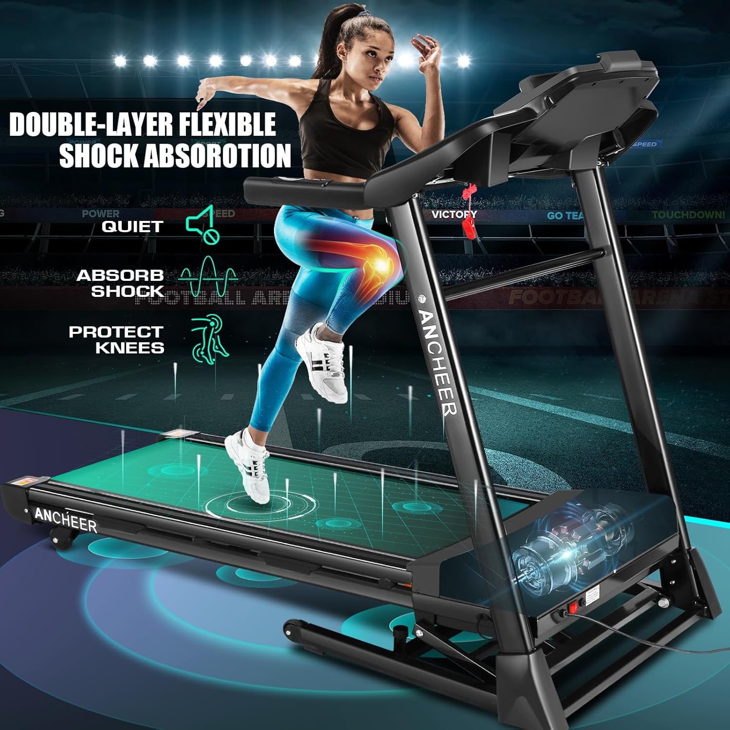 ANCHEER Treadmill with AUTO Incline Foldable Treadmills for Home Smart APP Control Running Machines with Bluetooth Speaker, 3.25HP Folding Treadmill