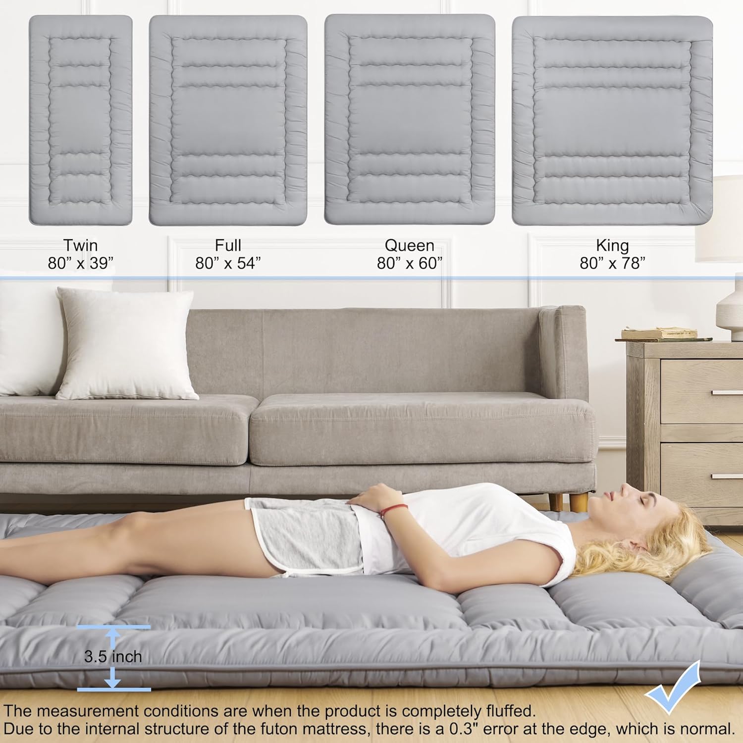ZPECC Colchón de futón japonés  Espuma de alto soporte plegable Shikibuton Tatami Mat colchoneta para dormir para invitados de casa, camping, viajes