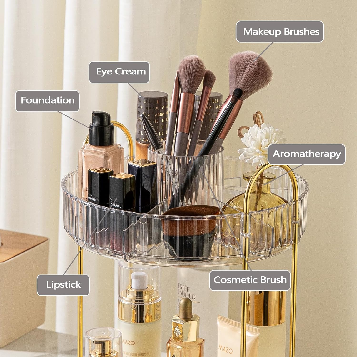 Organizador de maquillaje giratorio de 360 para tocador, tocador cosmético, bandeja de perfume giratoria, estante de maquillaje de gran capacidad,