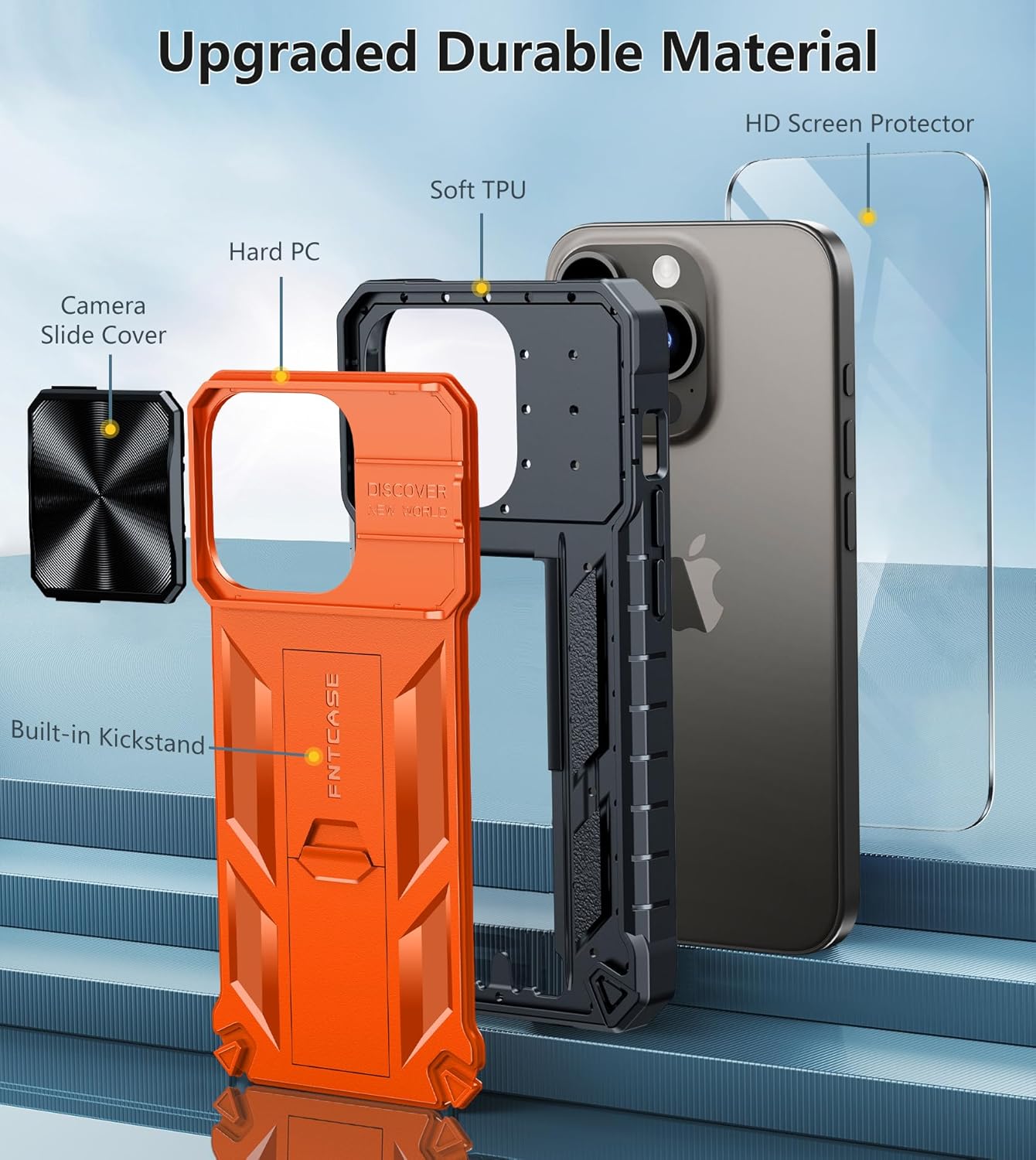 FNTCASE Funda para iPhone 15 Pro protección contra caídas y golpes de grado militar con soporte y tobogán  Protección resistente con textura de