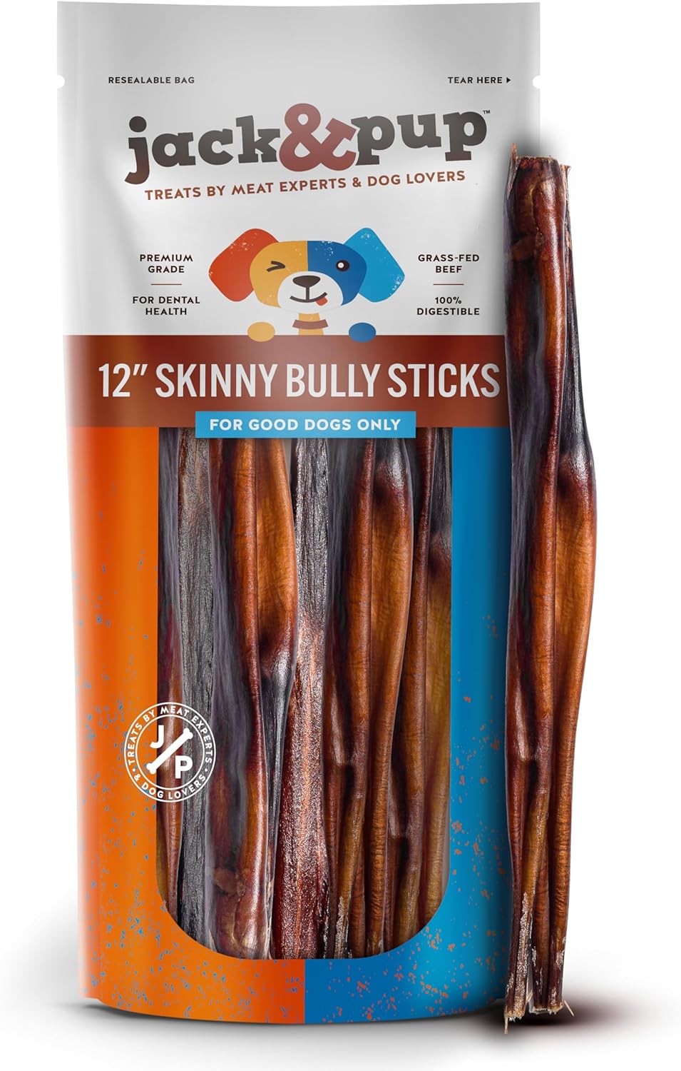 Jack&Pup – Palitos delgados de 12 pulgadas para perros pequeños, fundas finas sin olor, totalmente naturales, 100% carne de res para personas