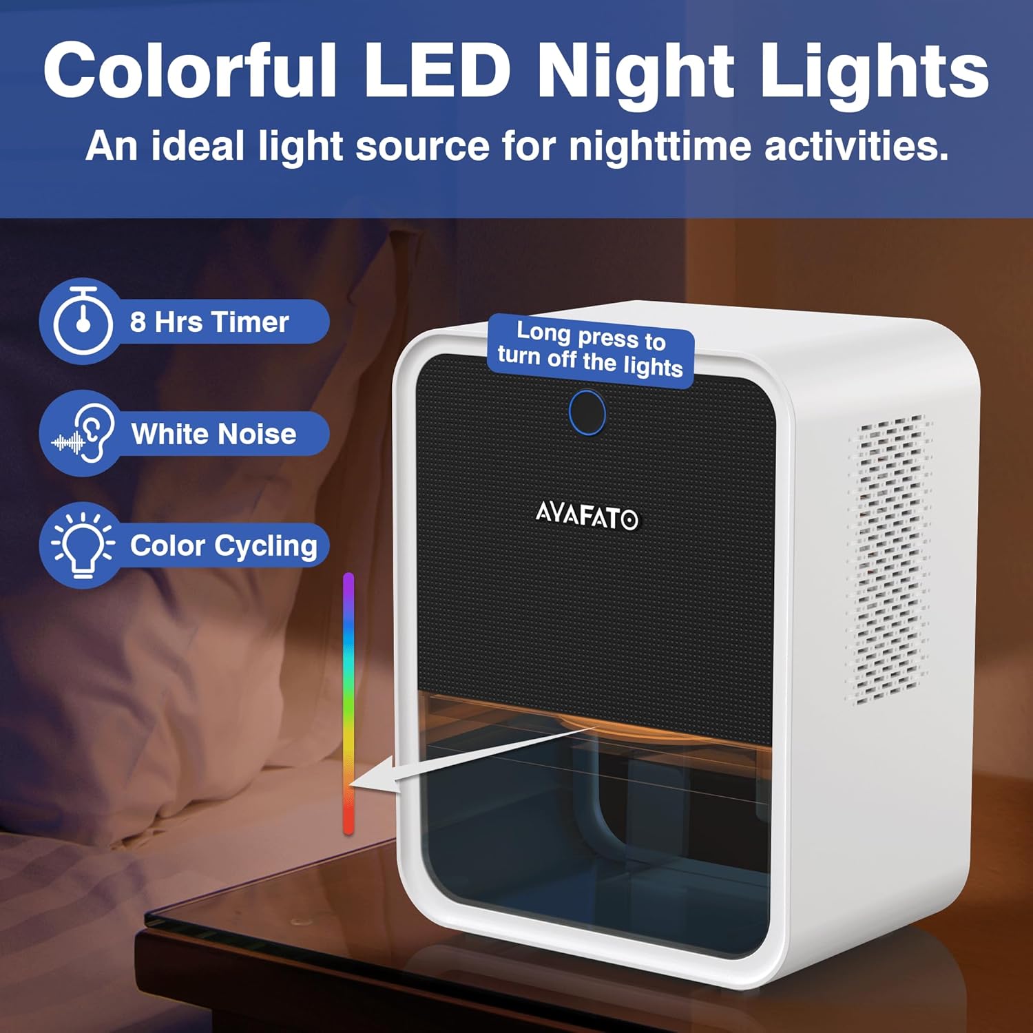 Deshumidificador para el hogar, deshumidificador pequeño de 68 onzas con apagado automático y luz LED colorida, deshumidificador portátil con