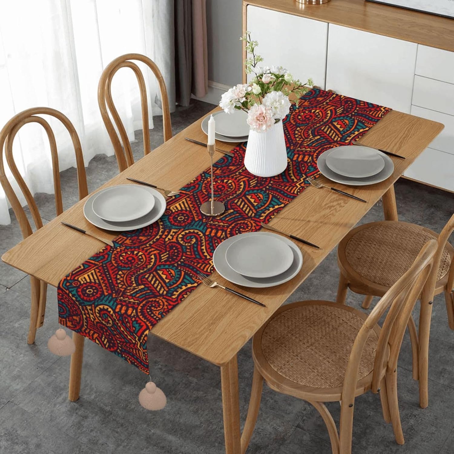 Camino de mesa de Navidad africano étnico y tribal, decoración de mesa de comedor, decoración de Navidad, decoración de interiores del hogar,