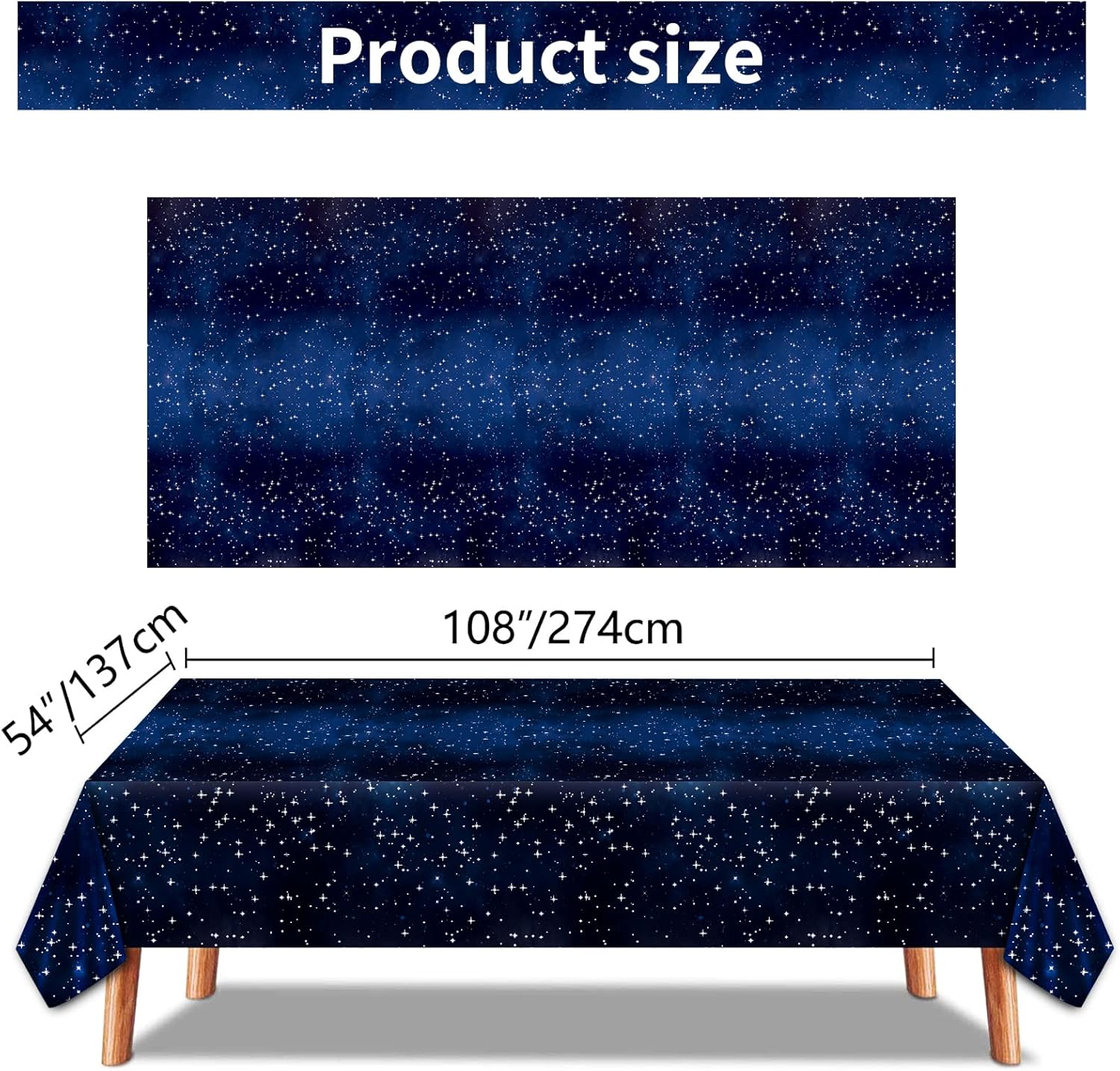 FECEDY Paquete de 6 manteles de plástico desechables de plástico con punta ondulada azul de 54 x 108 pulgadas, para mesas rectangulares de hasta 8