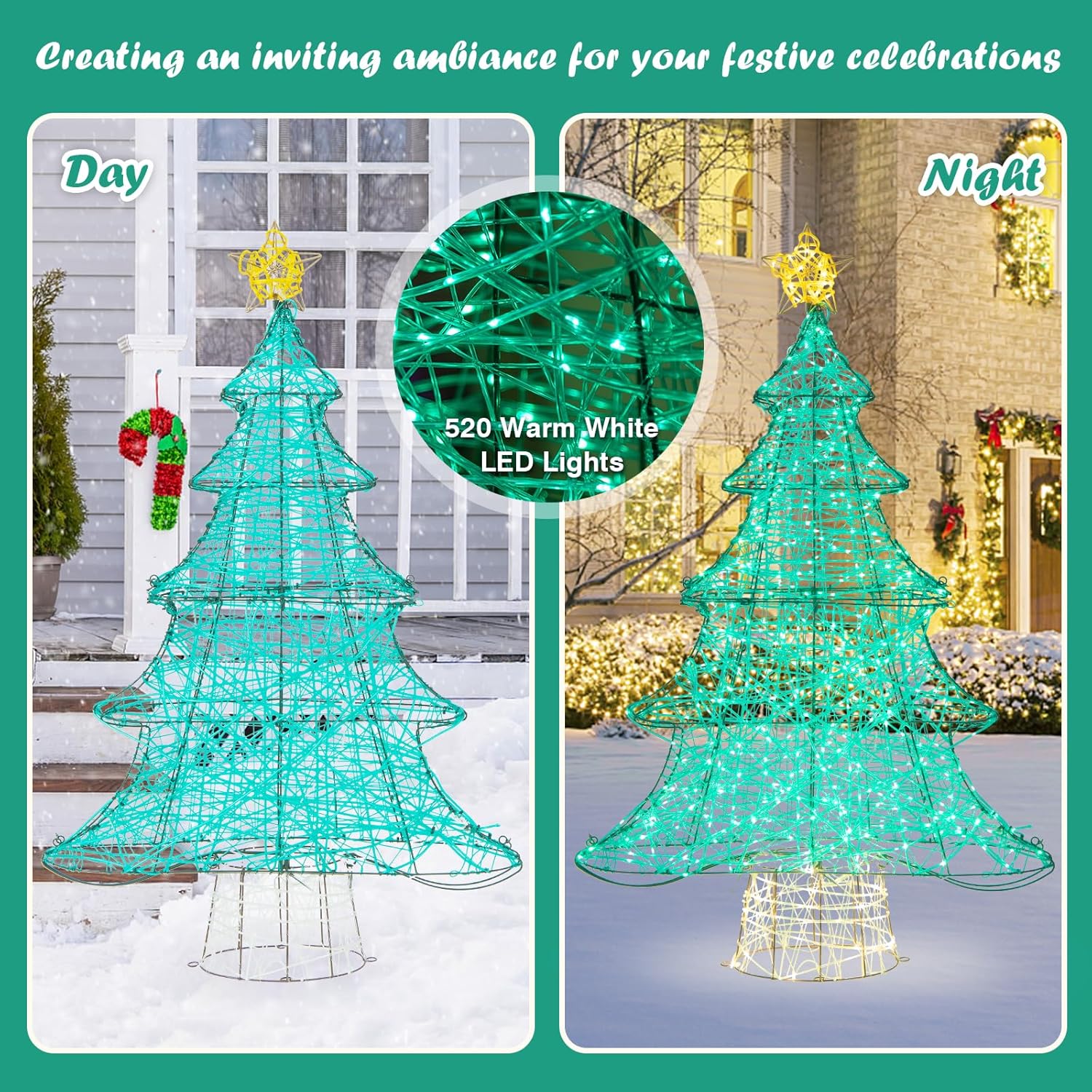 Tangkula Árbol de Navidad artificial iluminado de 4 pies, decoración de árbol de Navidad con 520 luces LED, estrella superior, cadena de luz