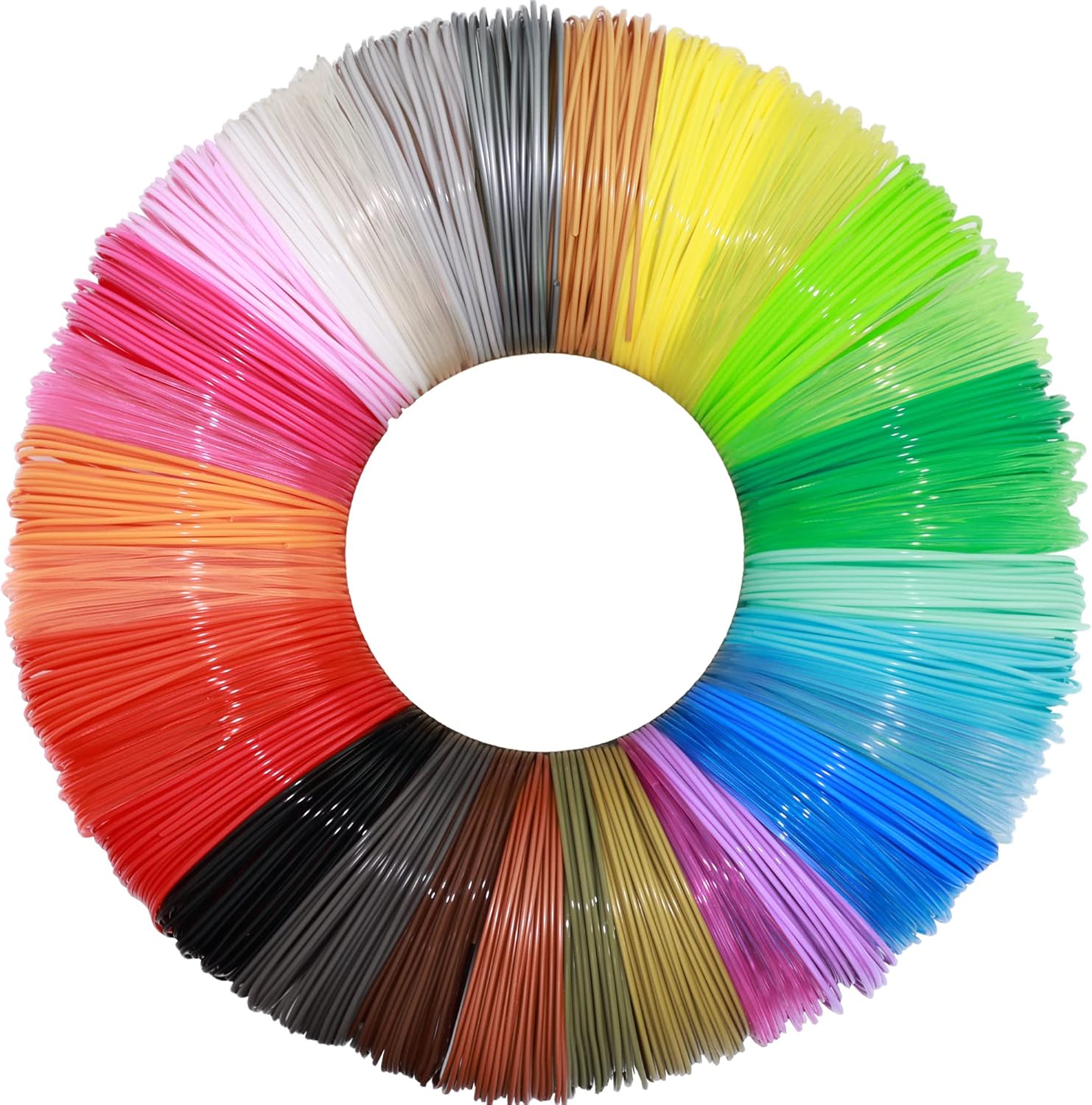 Paquete de repuesto de muestra de filamento PLA de impresión 3D de 32 colores, cada color 10 pies, repuestos de ácido poliláctico de 320 pies, apto