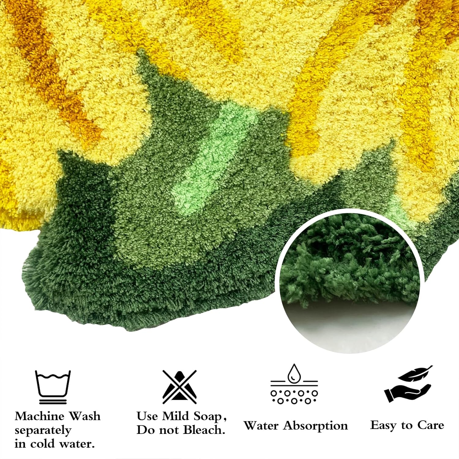 USTIDE Alfombra de girasol ultrasuave, esponjosa y grande para dormitorio, sala de estar, mesita de noche, alfombra hecha a mano, lavable con flores