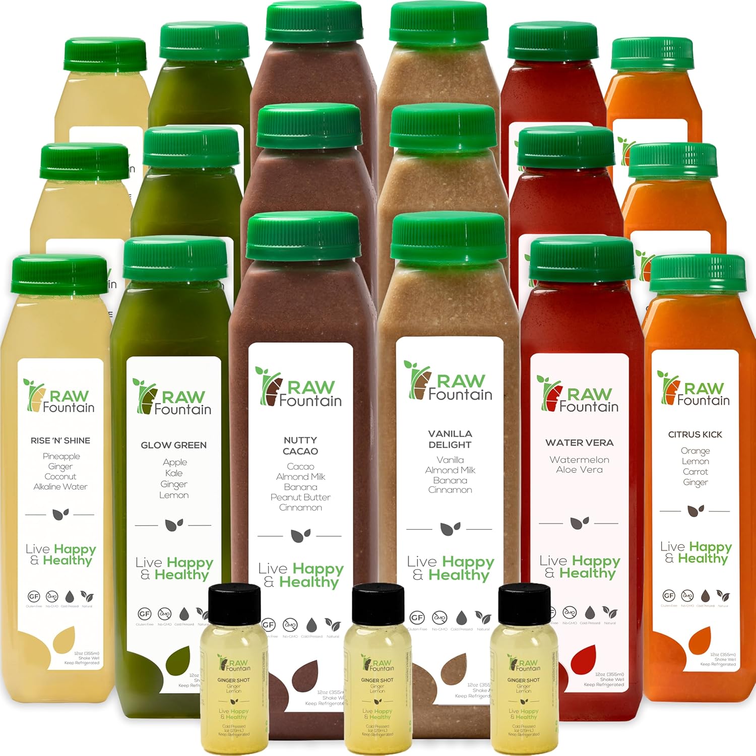 Raw Fountain, limpieza de jugo de proteína para 7 días, limpieza natural de desintoxicación cruda, frutas prensadas en frío, verduras, sabor