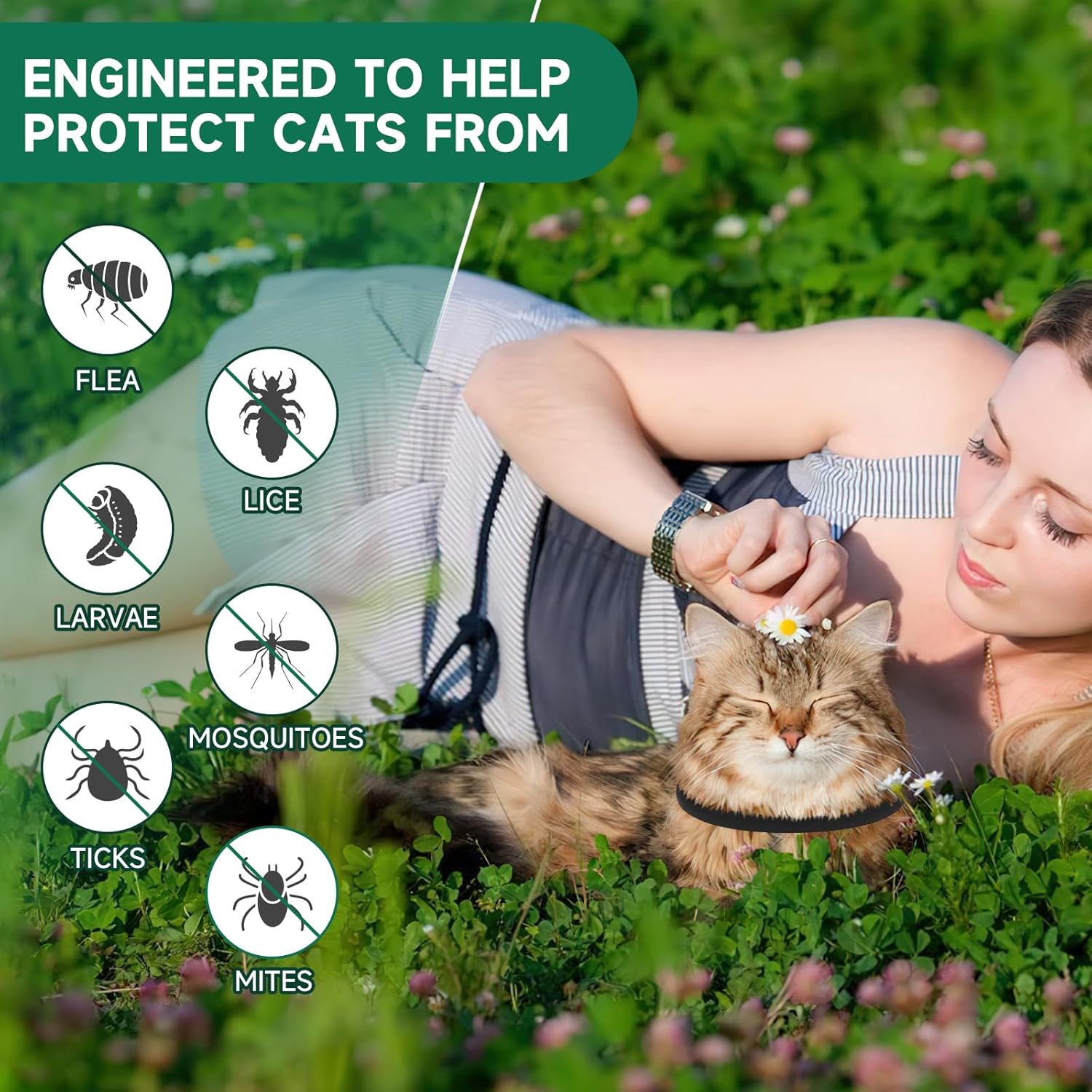 Paquete de 4 collares antipulgas para gatos, tratamiento de pulgas y garrapatas de gato, protección de 8 meses para prevención de pulgas y