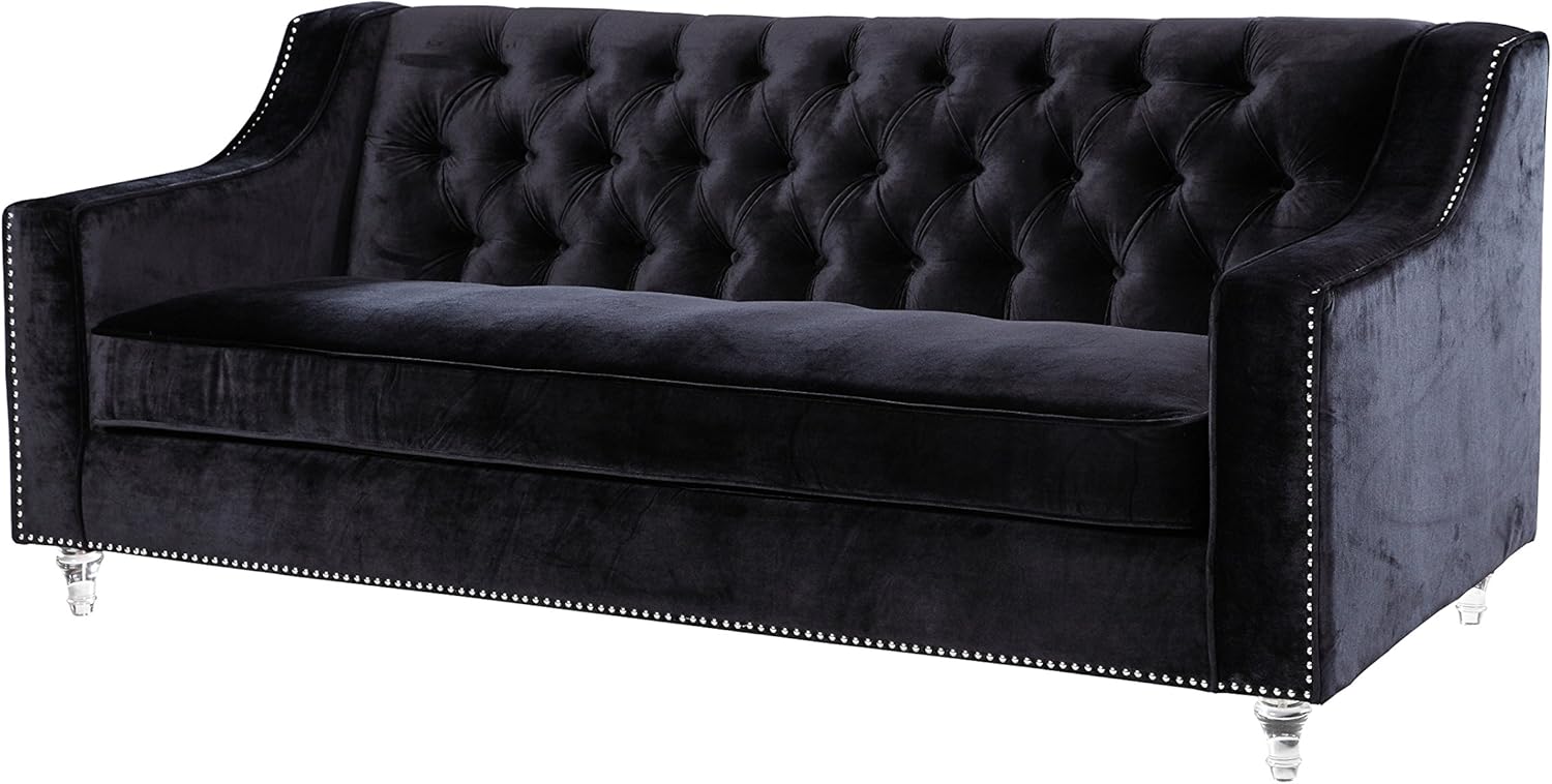 Sofá de terciopelo negro Dylan con cabeza de clavo plateado Trim Round Acrylic Feet Sofa