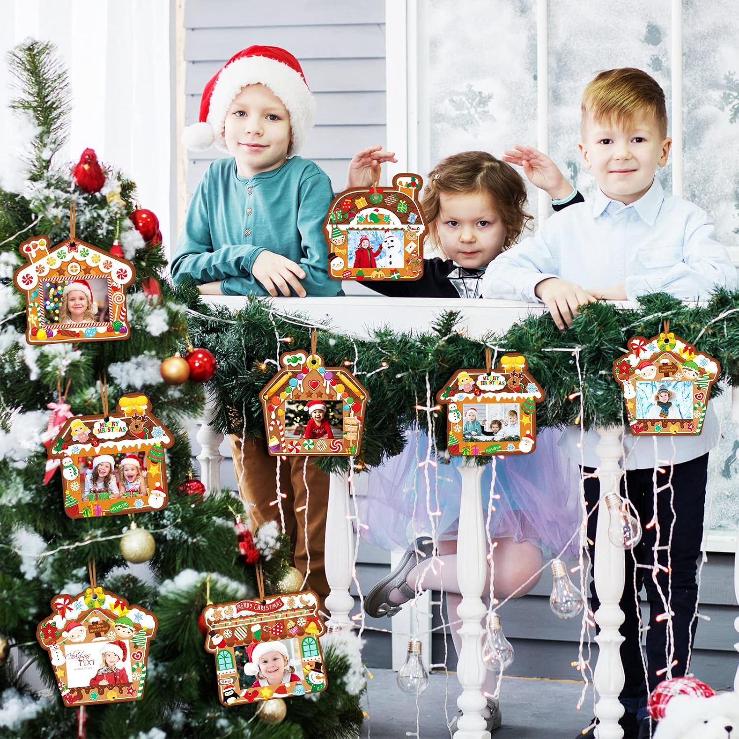 Funrous Marco de fotos de Navidad, caja de regalo, marco de fotos, adornos para colgar, marco de fotos, juego de manualidades, adornos de fotos para