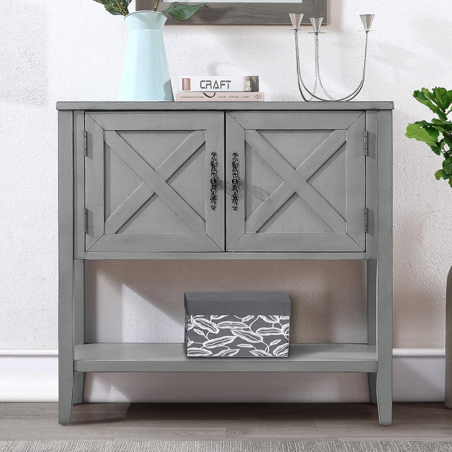 APATEN Mesa consola de madera de 35 pulgadas de ancho con estante inferior y armario de 2 puertas, muebles elegantes para sala de estar, pasillo,