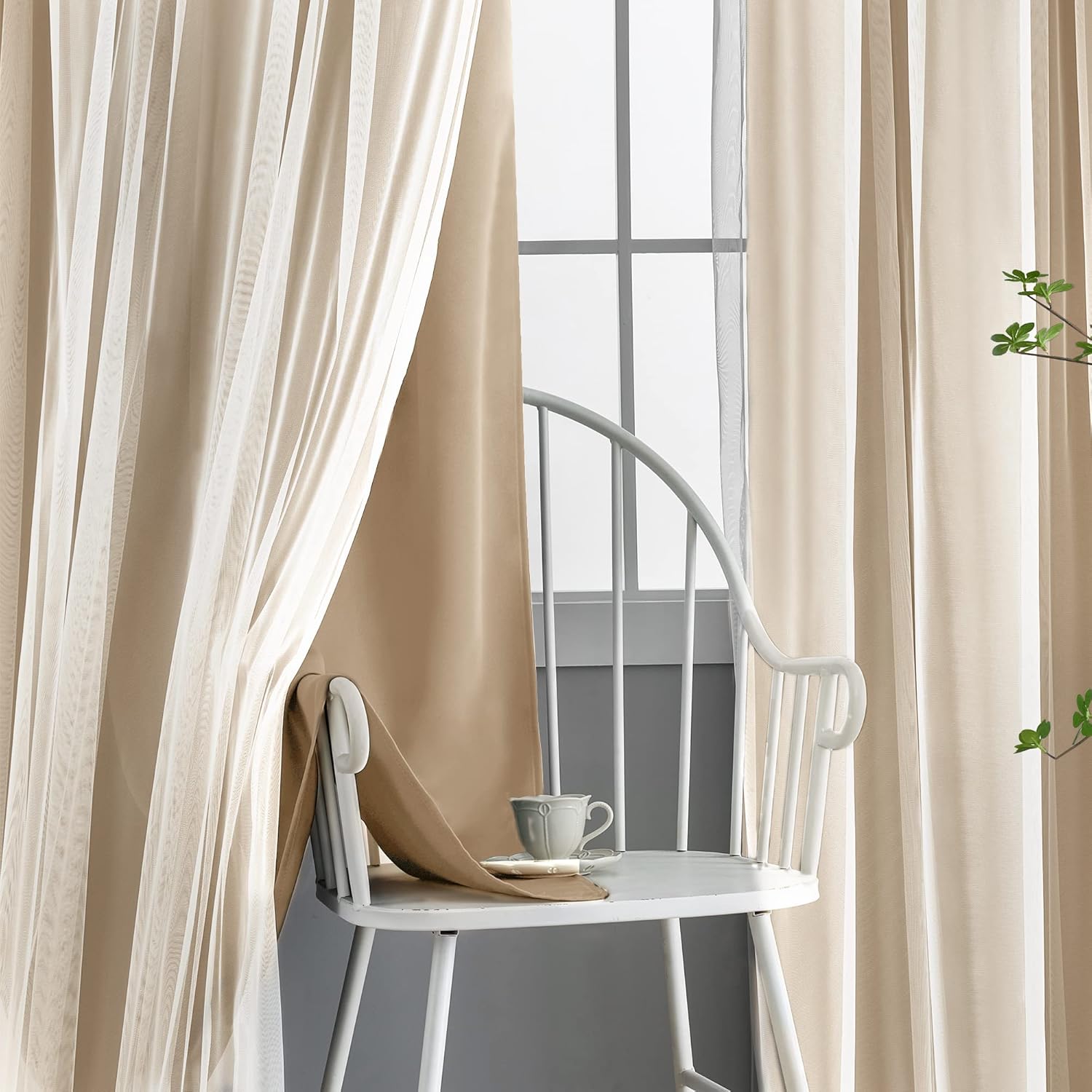 Kinryb Cortinas opacas con superposición transparente, diseño de dos capas, aislamiento térmico y protección de privacidad, cortinas para sala de
